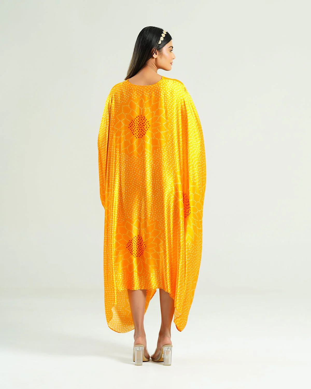 Bandhej Kaftan In Mustard Yellow & Gold