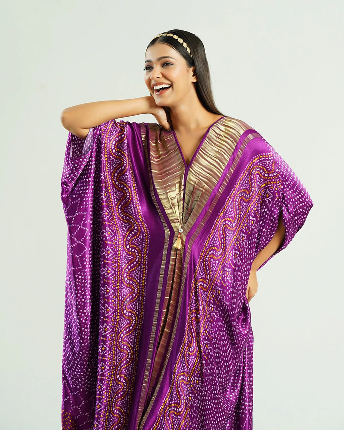 Bandhej Kaftan In Purple