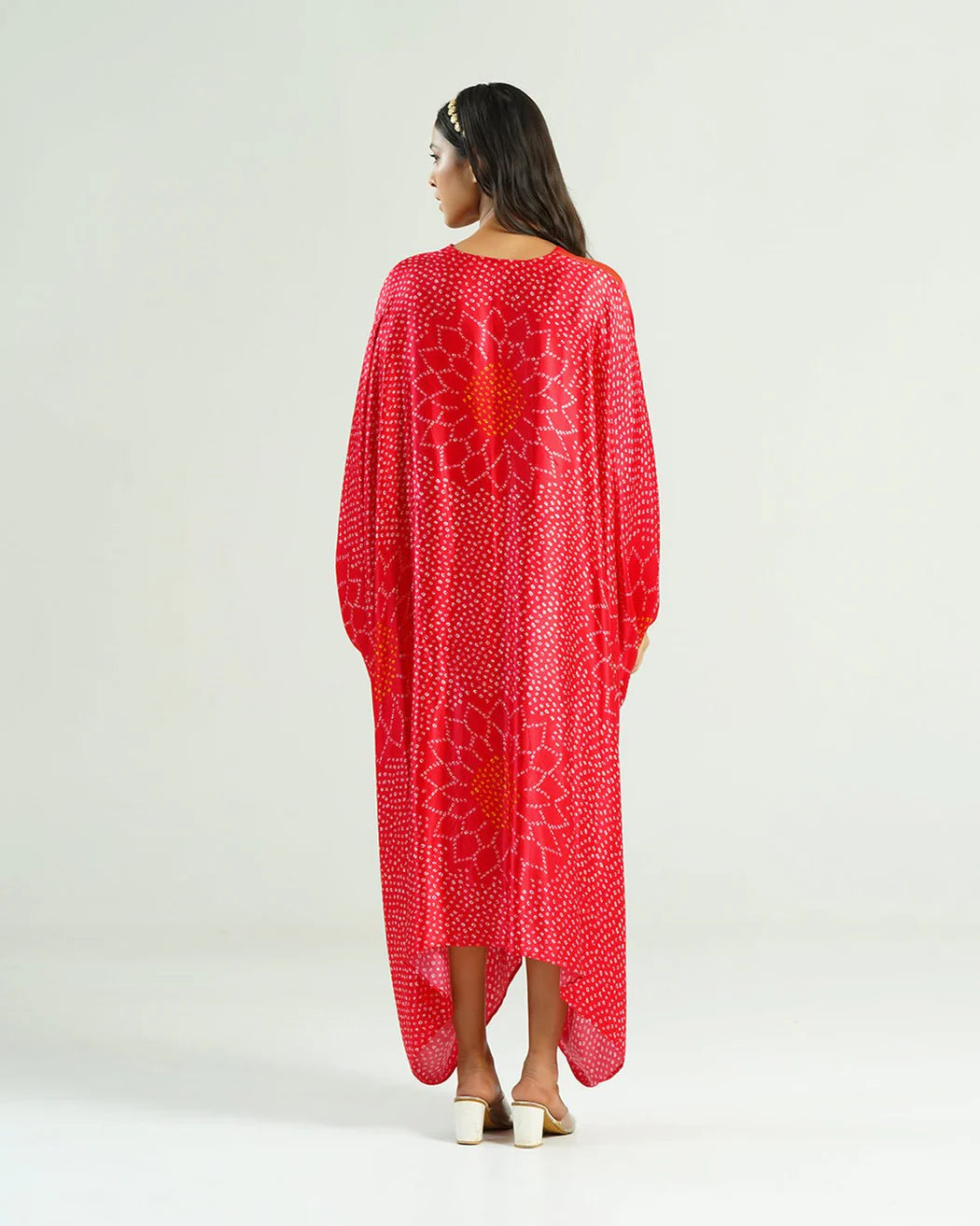 Bandhej Kaftan In Red & Gold