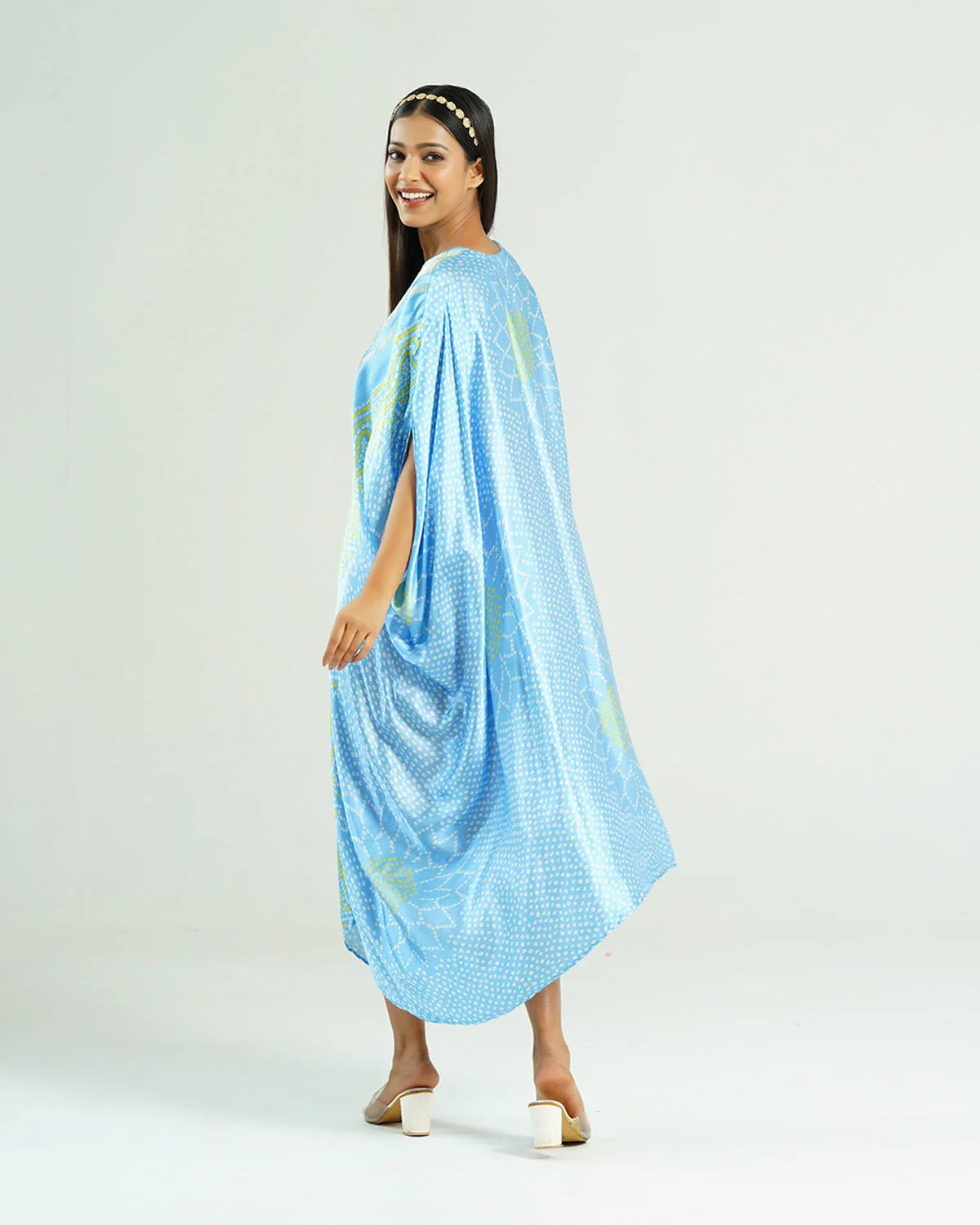 Bandhej Kaftan In Sky Blue