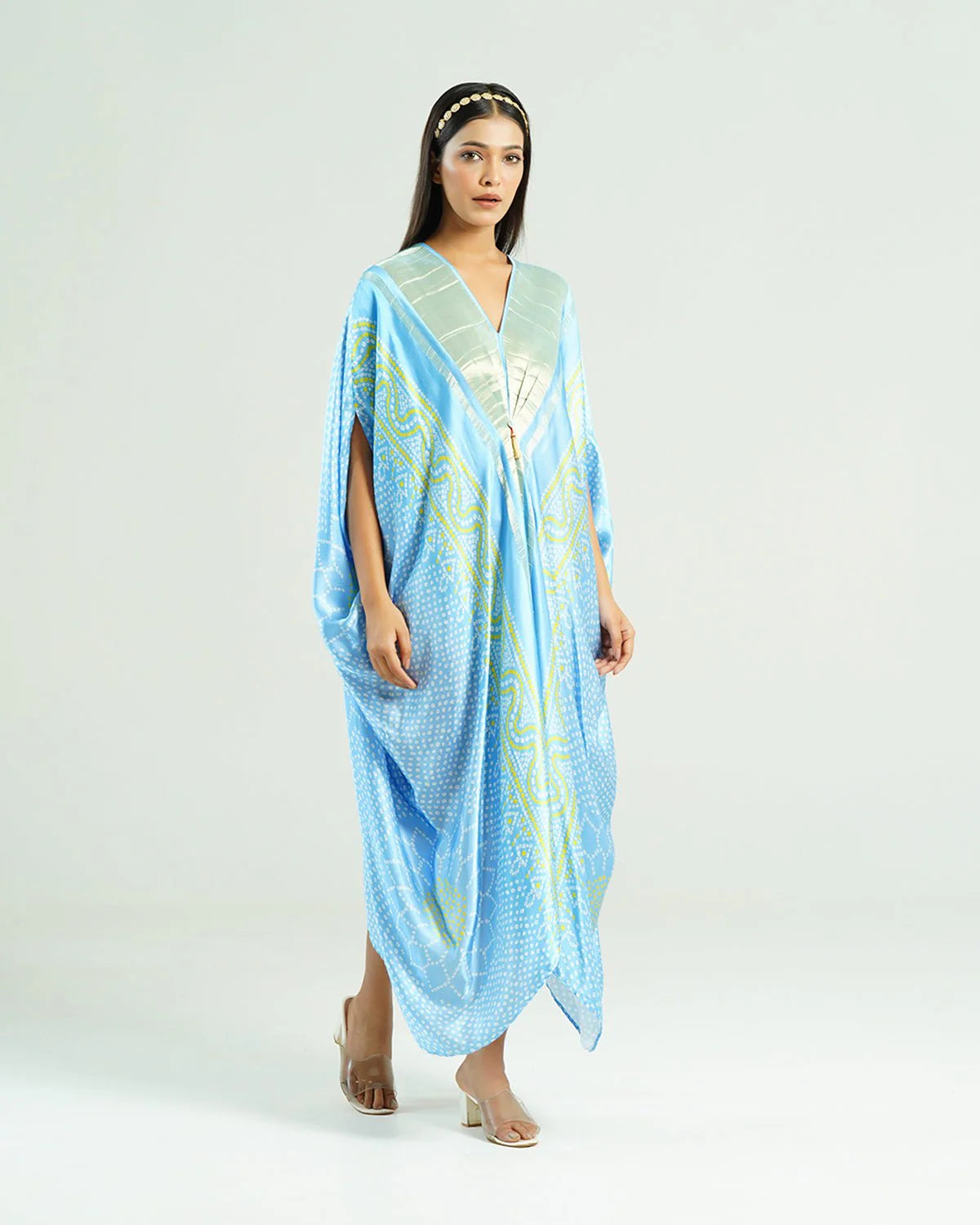 Bandhej Kaftan In Sky Blue