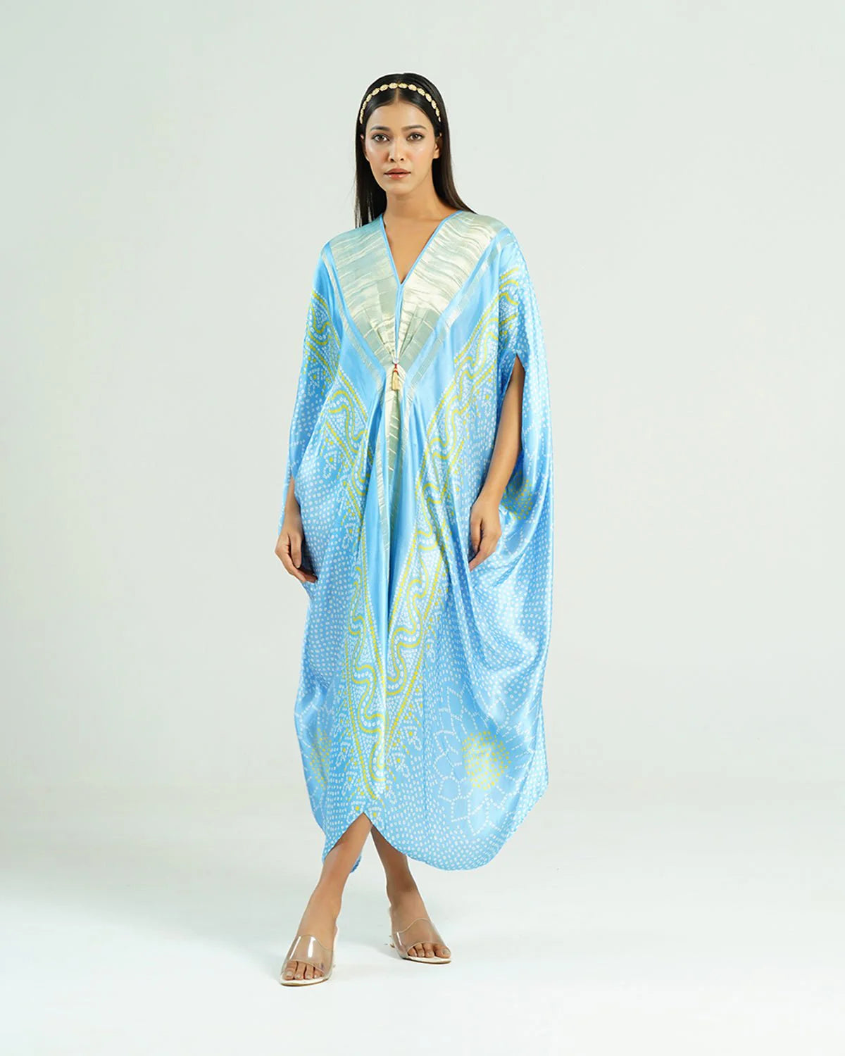Bandhej Kaftan In Sky Blue