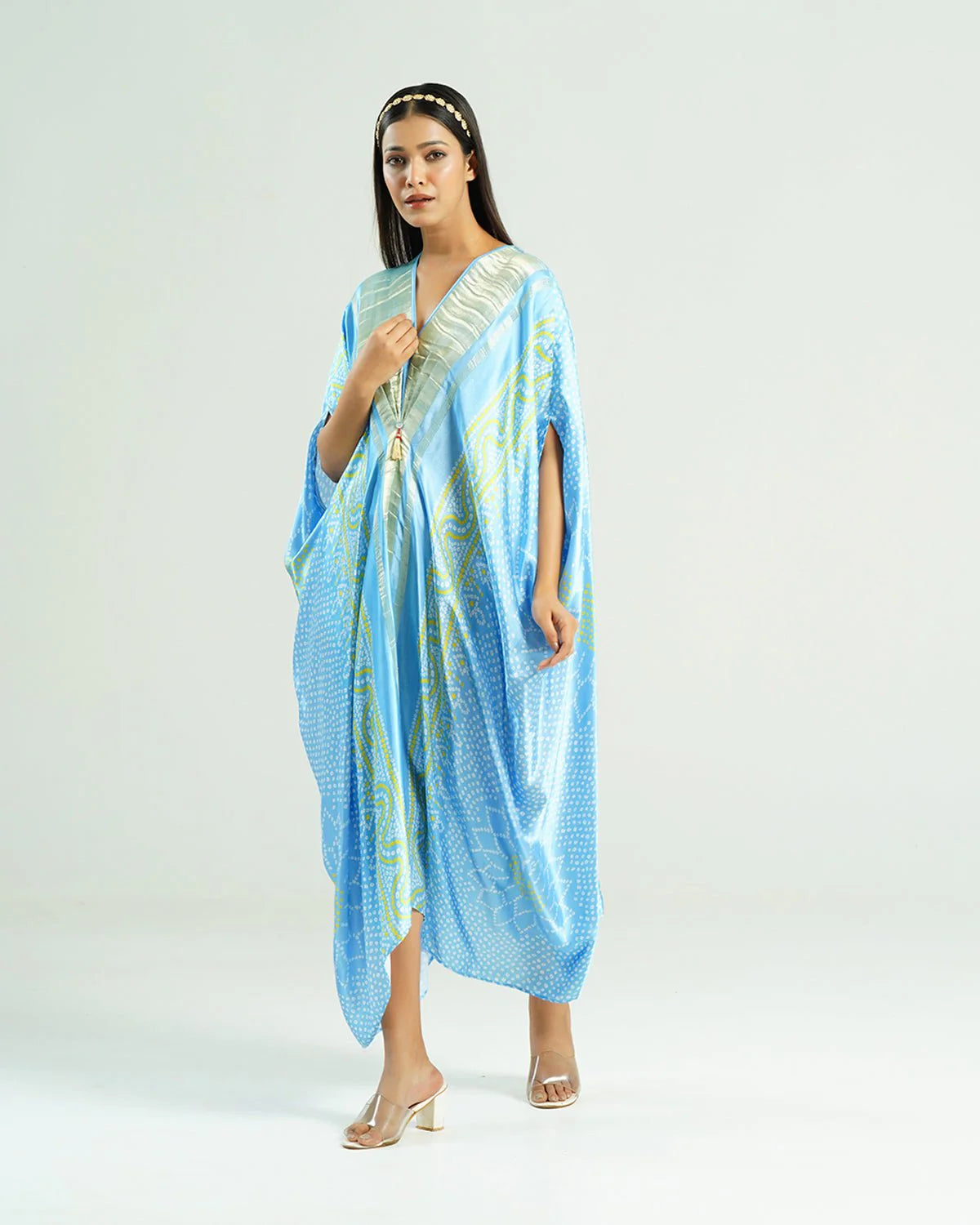 Bandhej Kaftan In Sky Blue