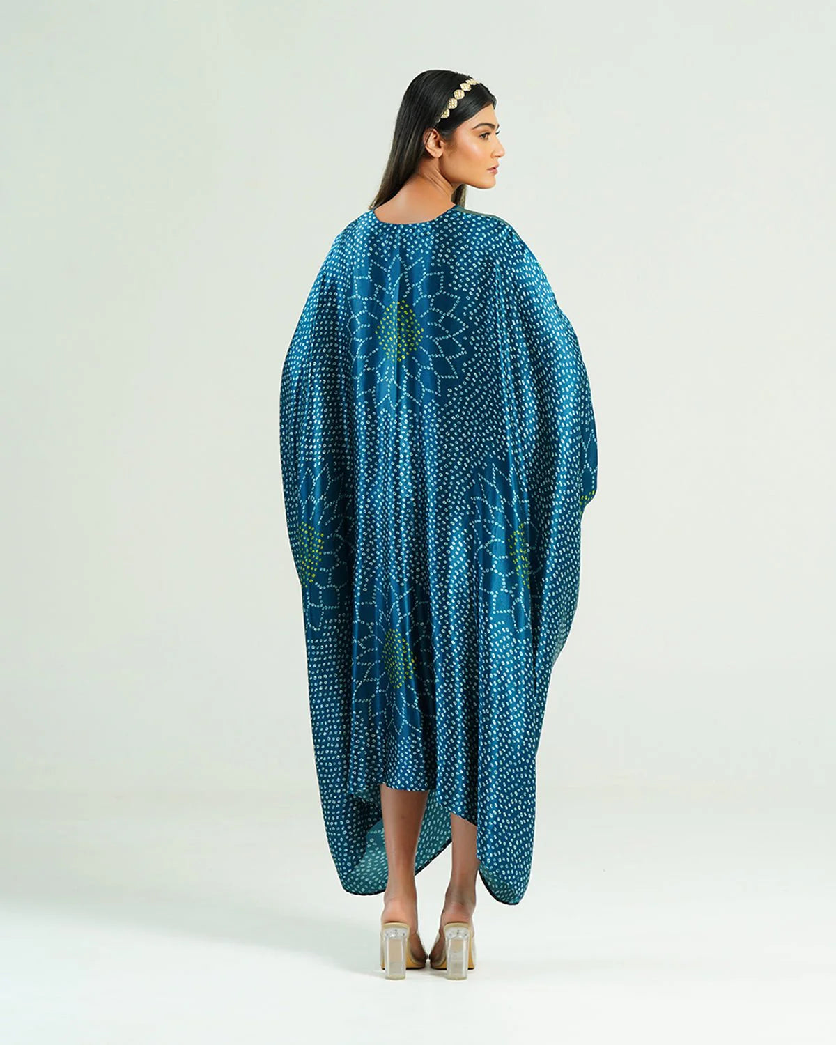 Bandhej Kaftan In Teal Blue & Gold