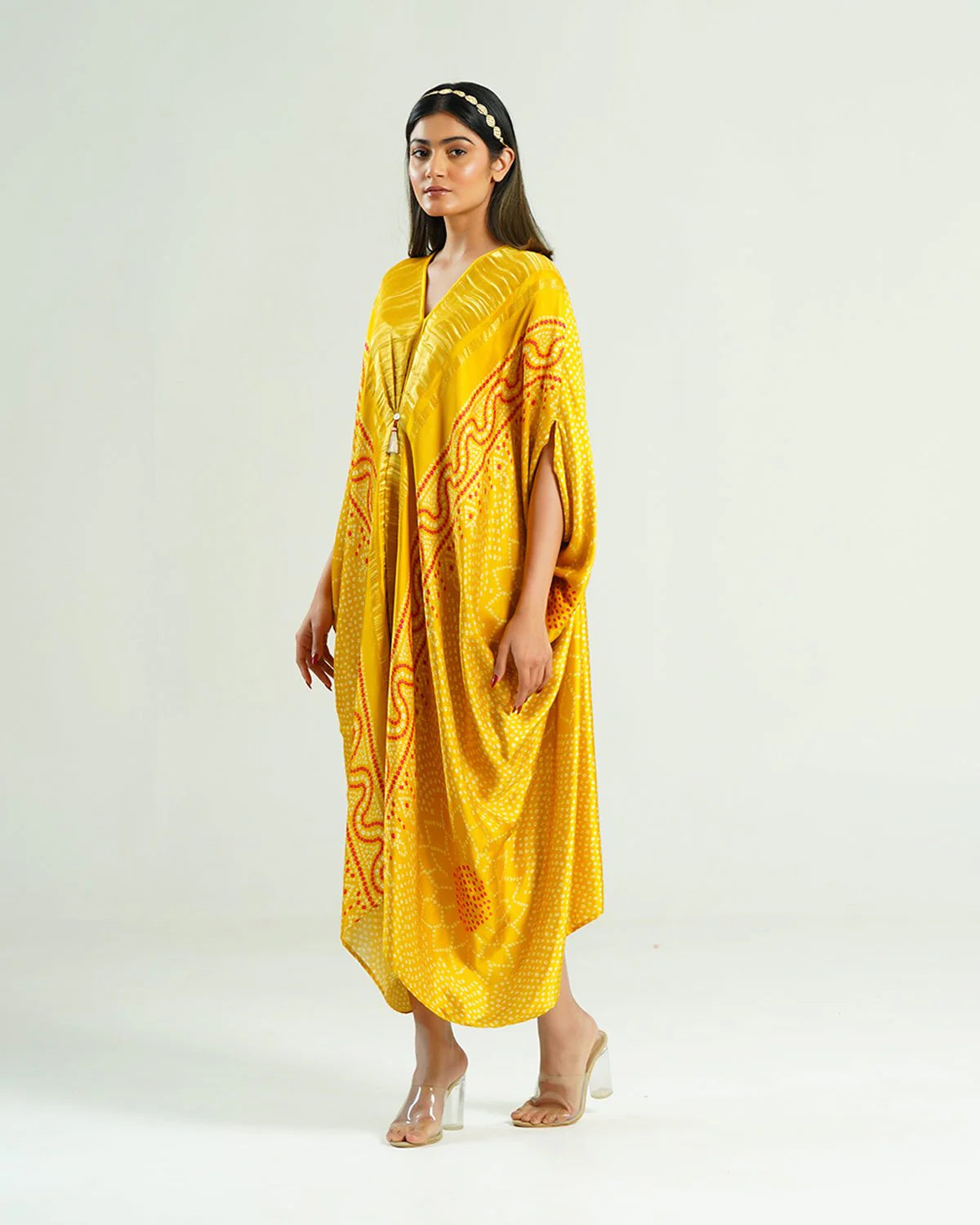 Bandhej Kaftan In Yellow & Gold