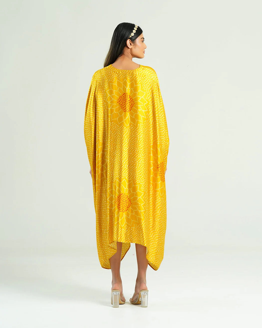 Bandhej Kaftan In Yellow & Gold