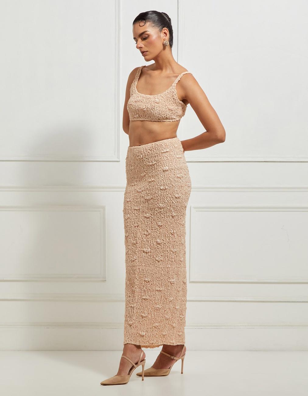 Square-Neck Smocked Bralette In Beige