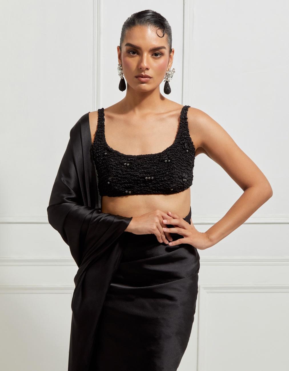 Square-Neck Smocked Bralette In Black