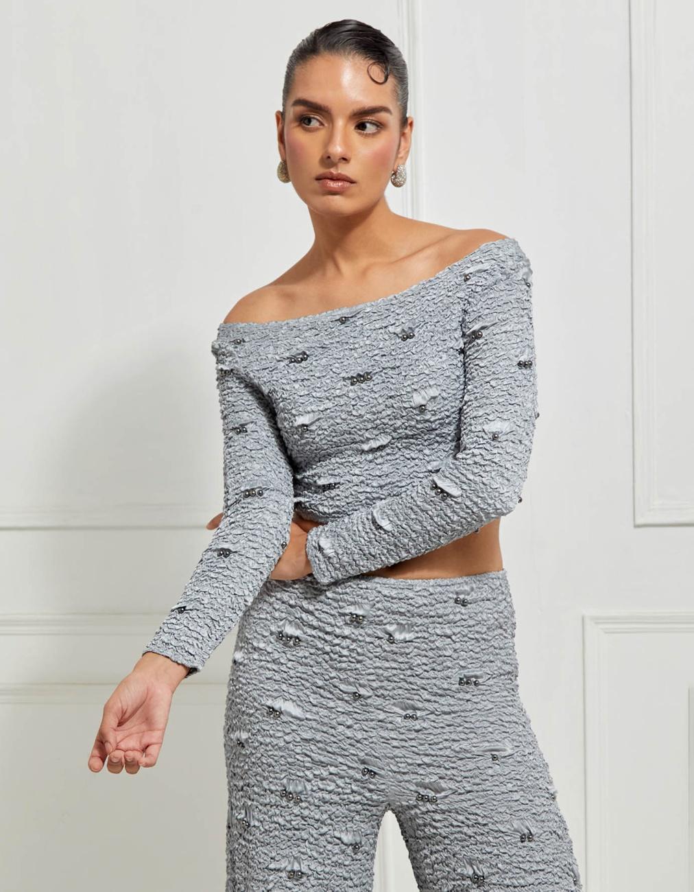 Wide-Leg Smocked Satin Pants In Silver