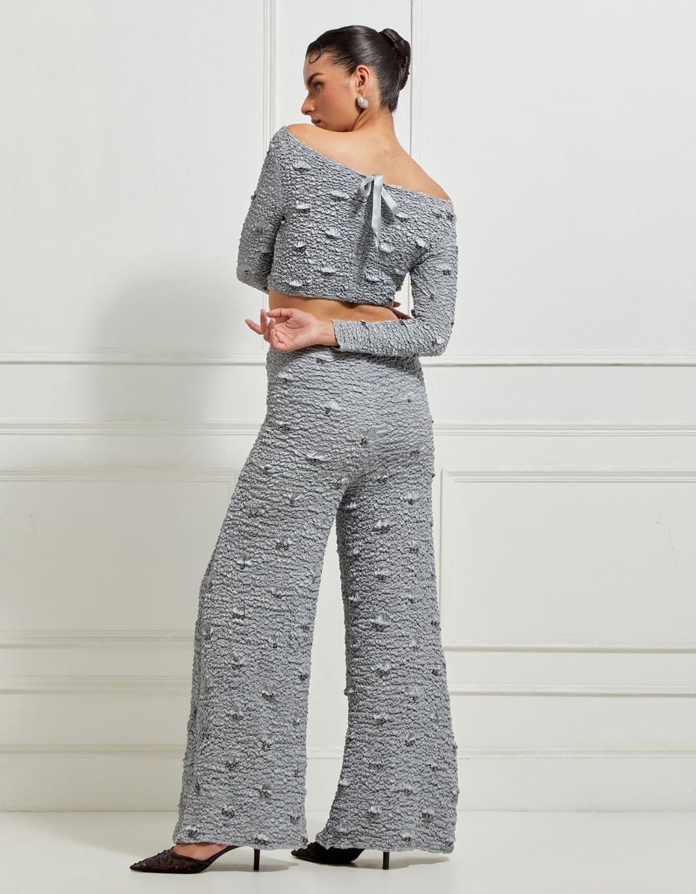 Wide-Leg Smocked Satin Pants In Silver