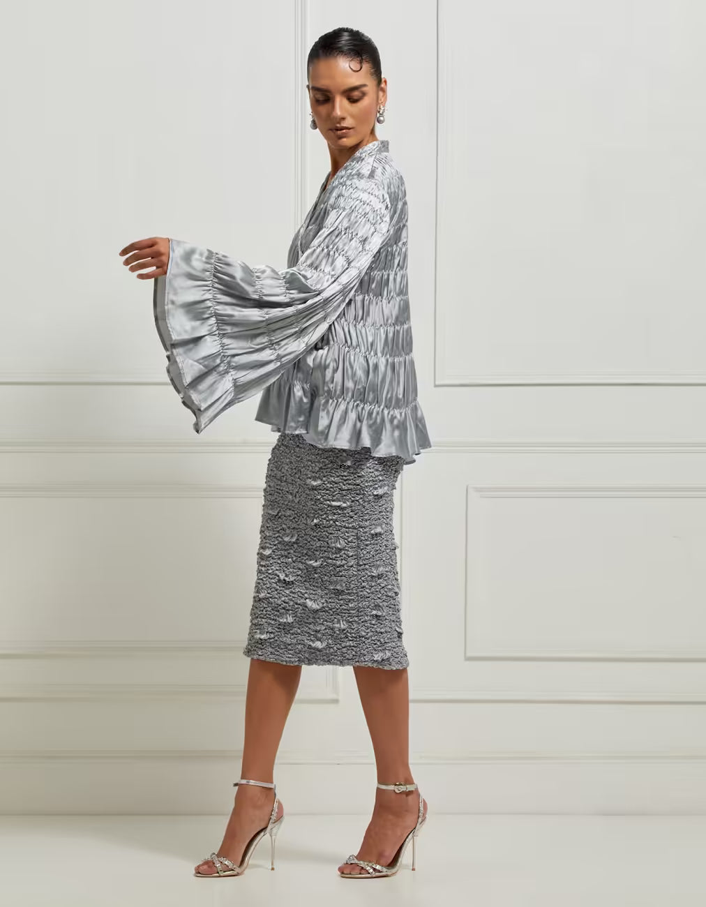 Cropped Fitted Skirt In Silver