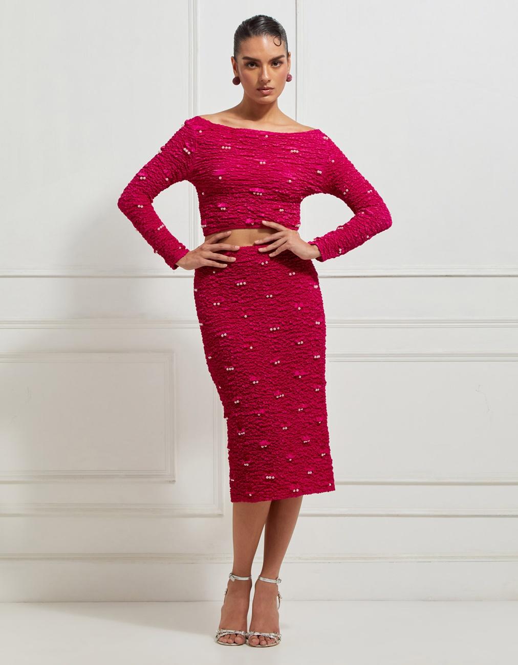 Boat-Neck Reversible Cropped Top In Pink