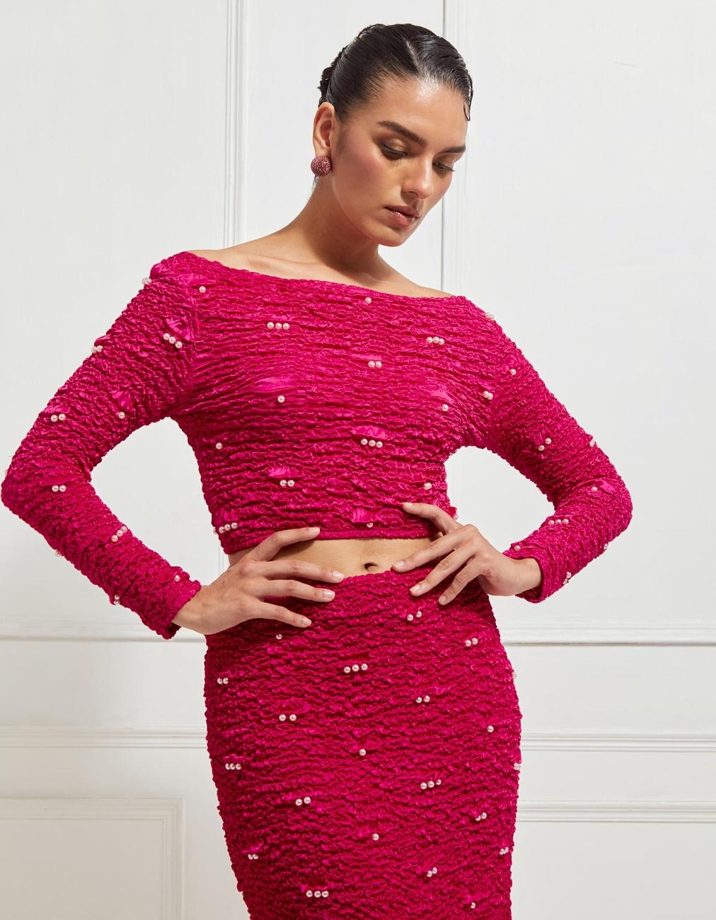 Boat-Neck Reversible Cropped Top In Pink