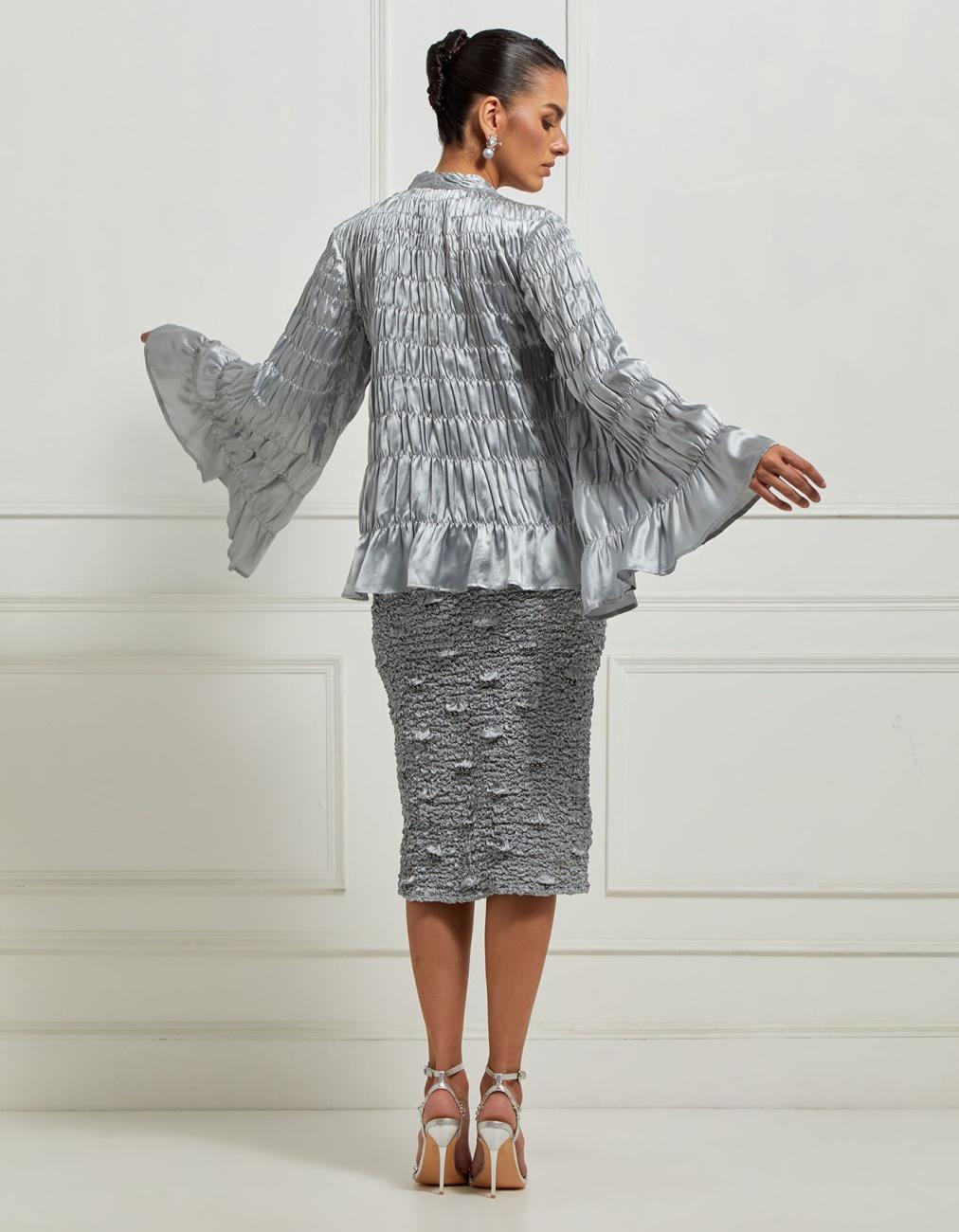 Kedia Smocked Top In Silver