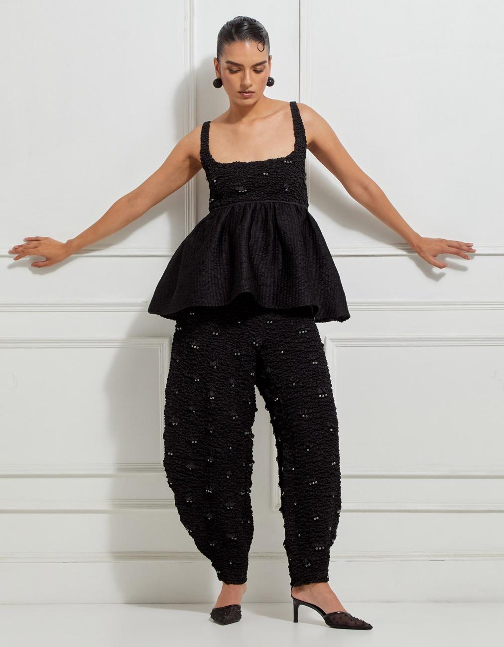 Babydoll Smocked Top In Black