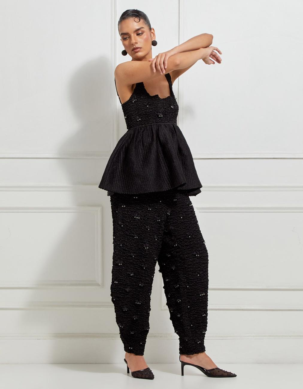 Babydoll Smocked Top In Black