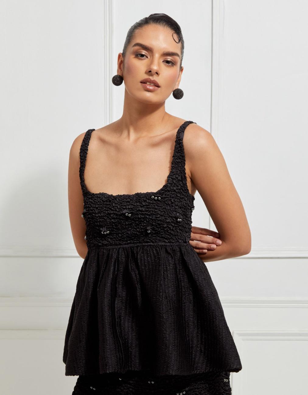 Babydoll Smocked Top In Black