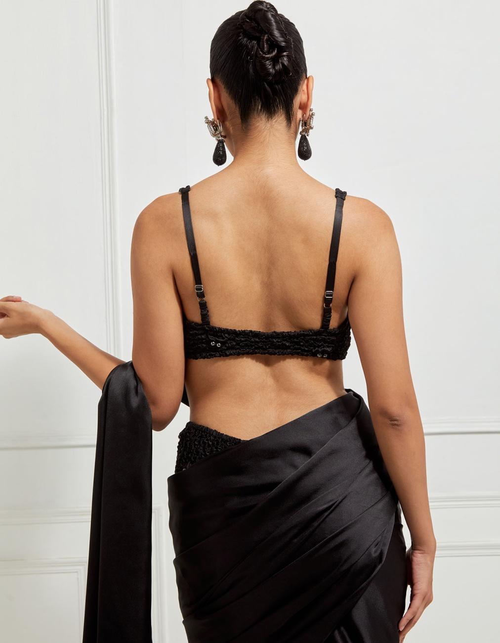 Smocked Skirt Concept Sari In Black