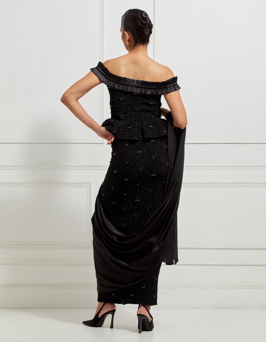 Smocked Skirt Concept Sari In Black