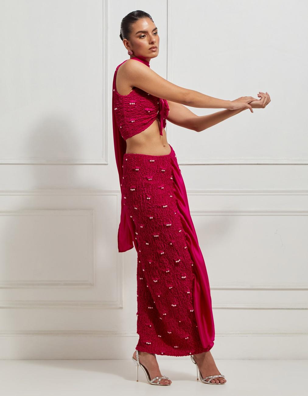 Smocked Skirt Concept Sari In Pink