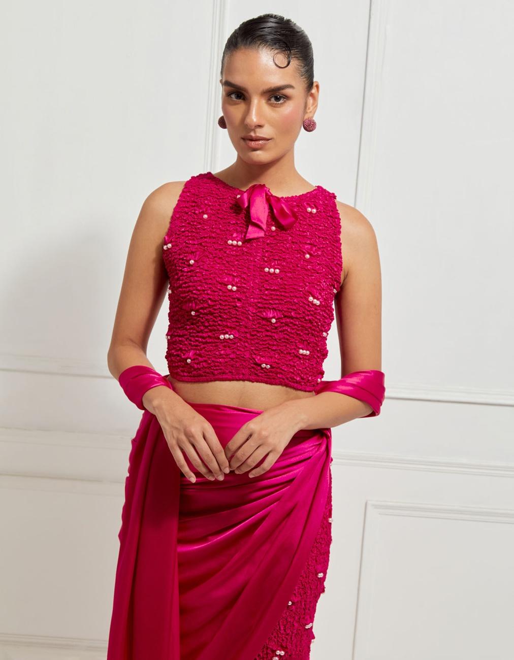 Smocked Skirt Concept Sari In Pink