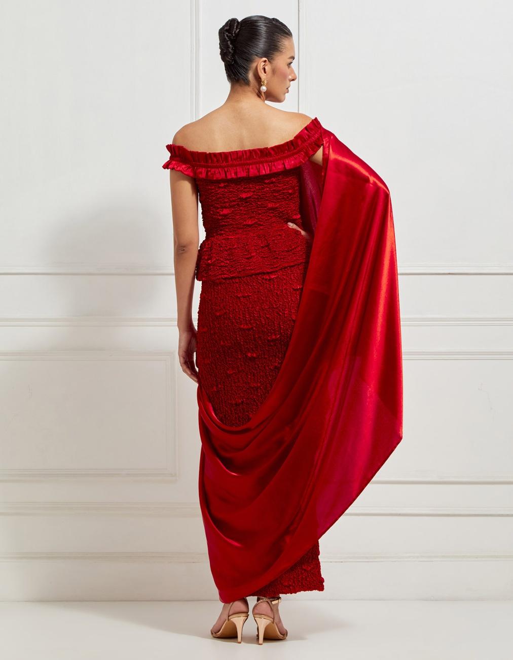 Smocked Skirt Concept Sari In Red