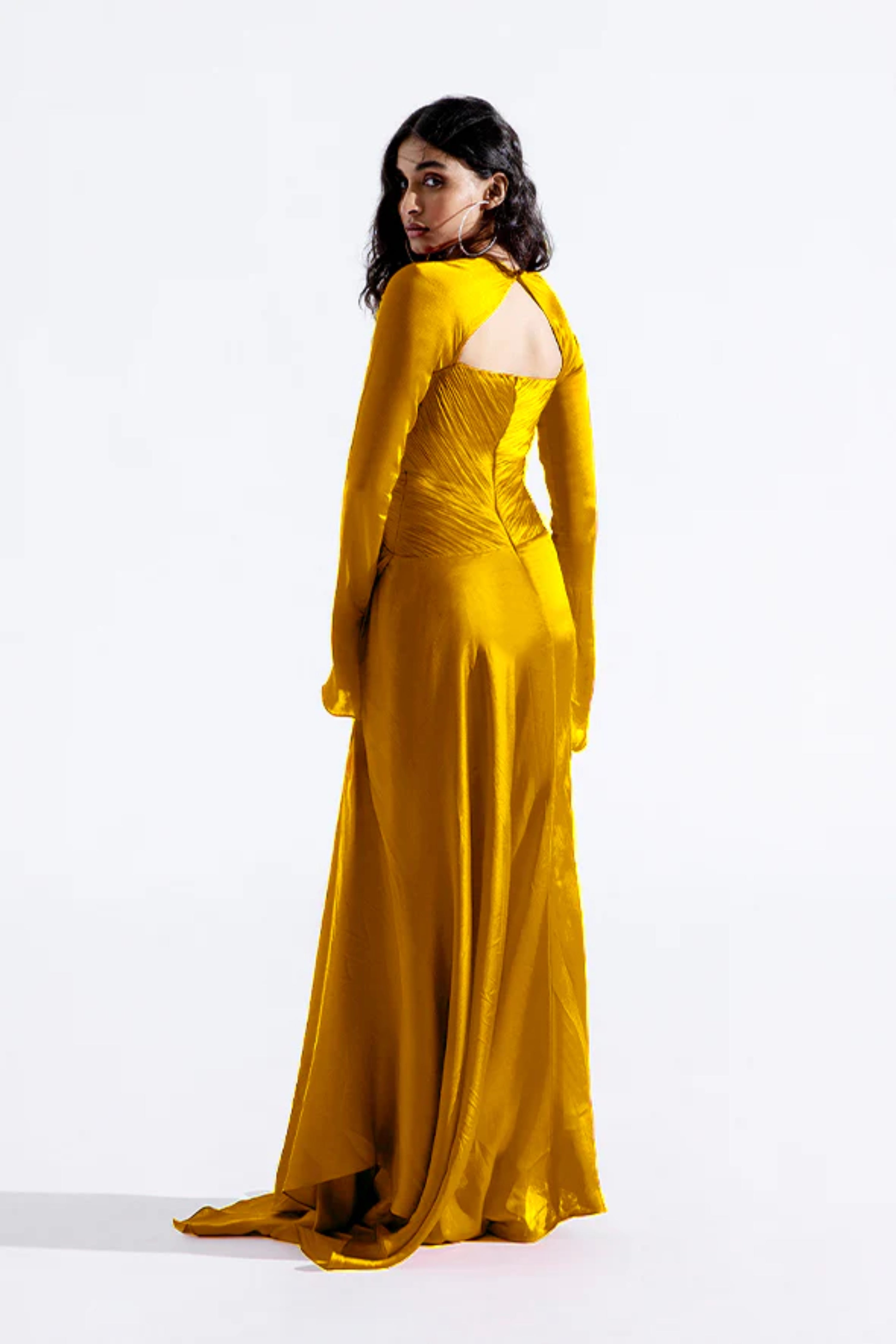 Grace Ruched Dress in Mustard