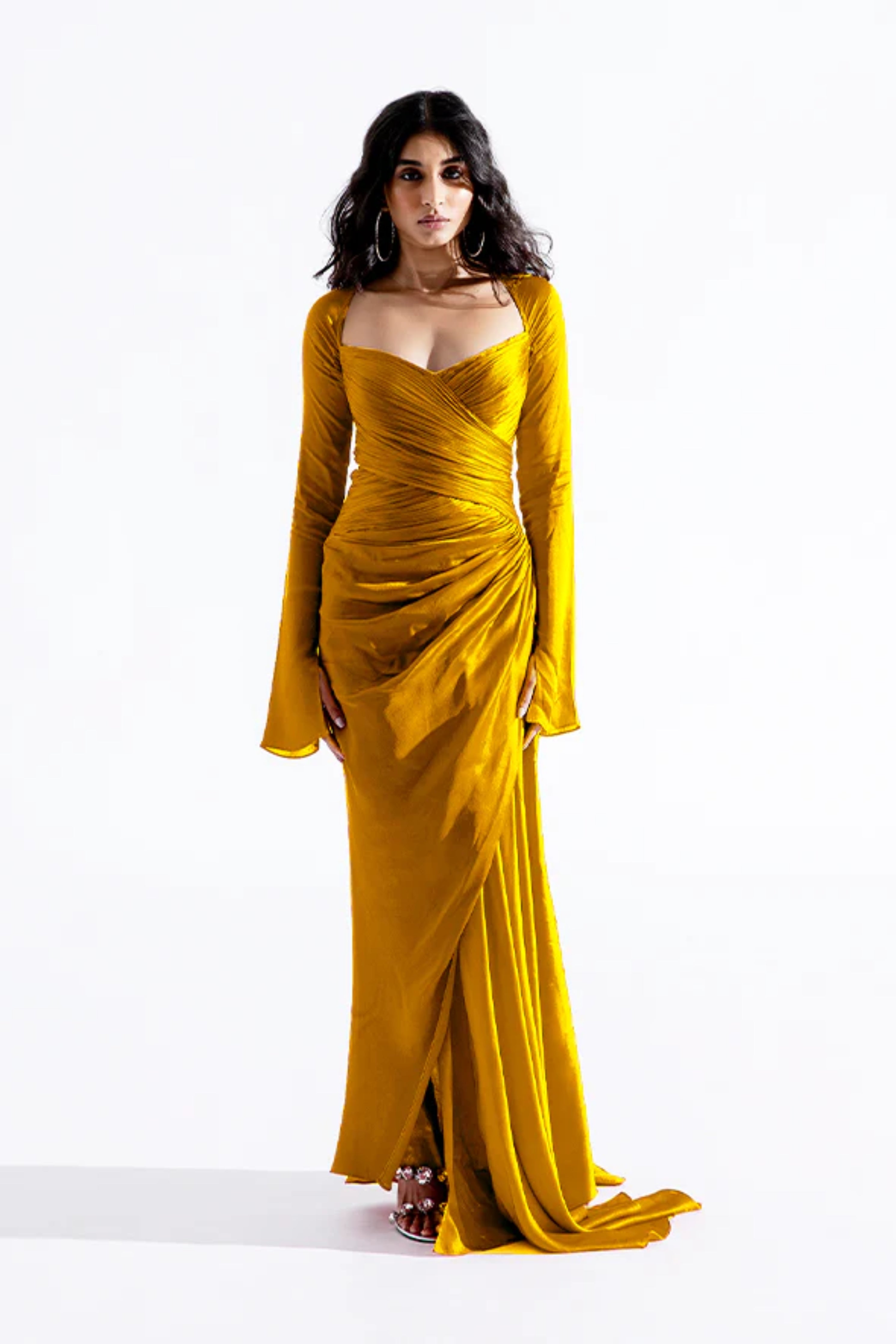 Grace Ruched Dress in Mustard