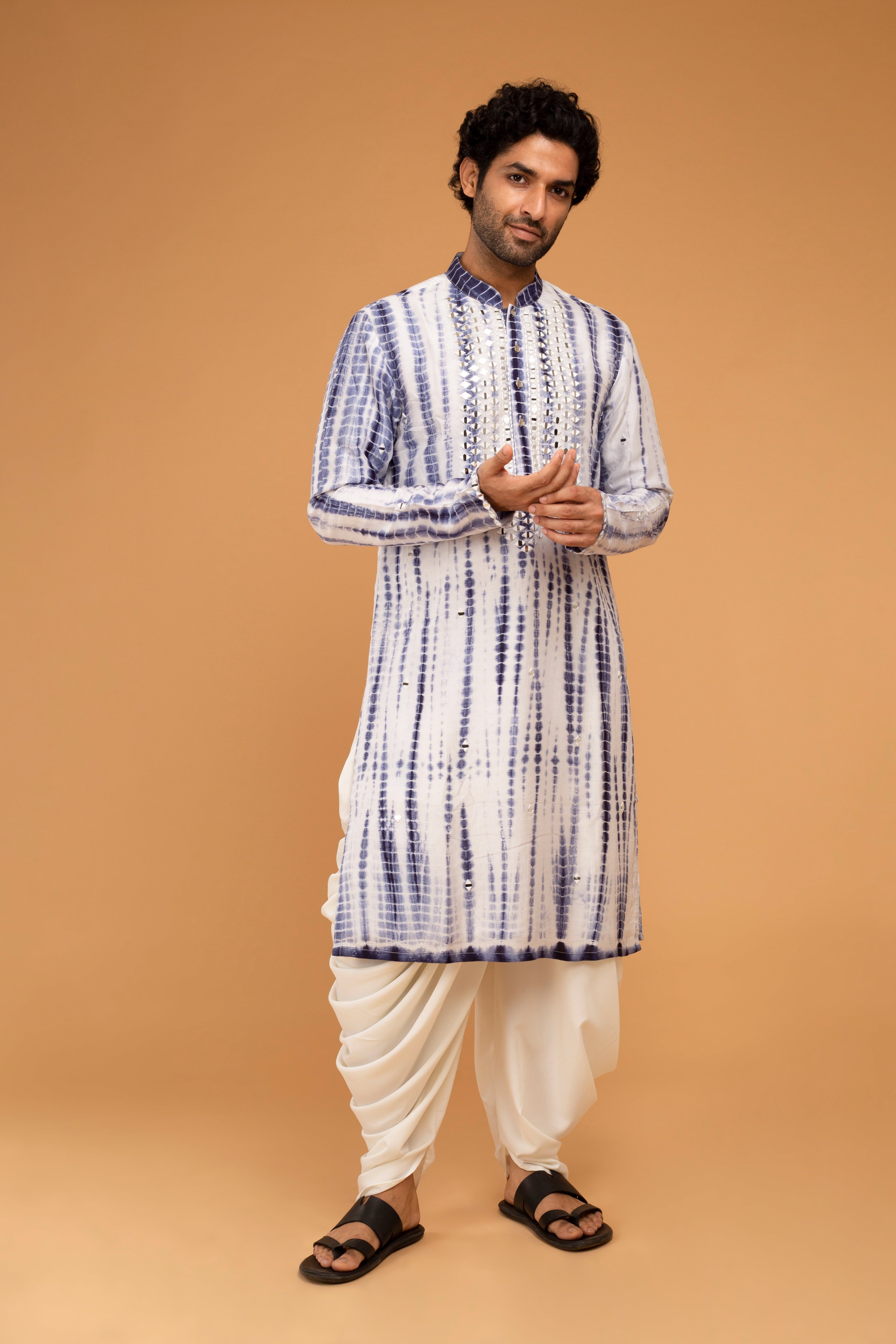 Navy Blue Mirror Work Kurta Set