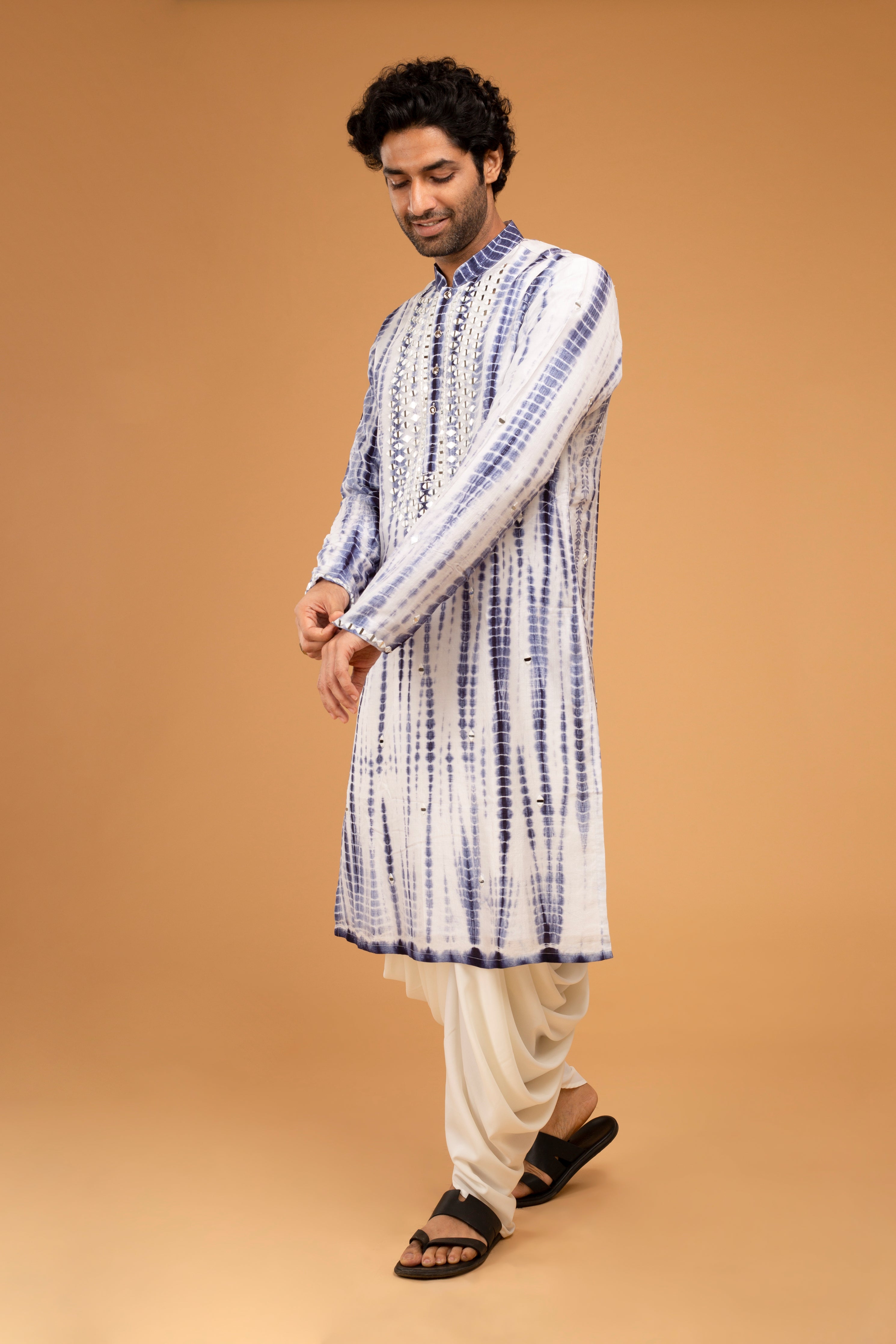 Navy Blue Mirror Work Kurta Set