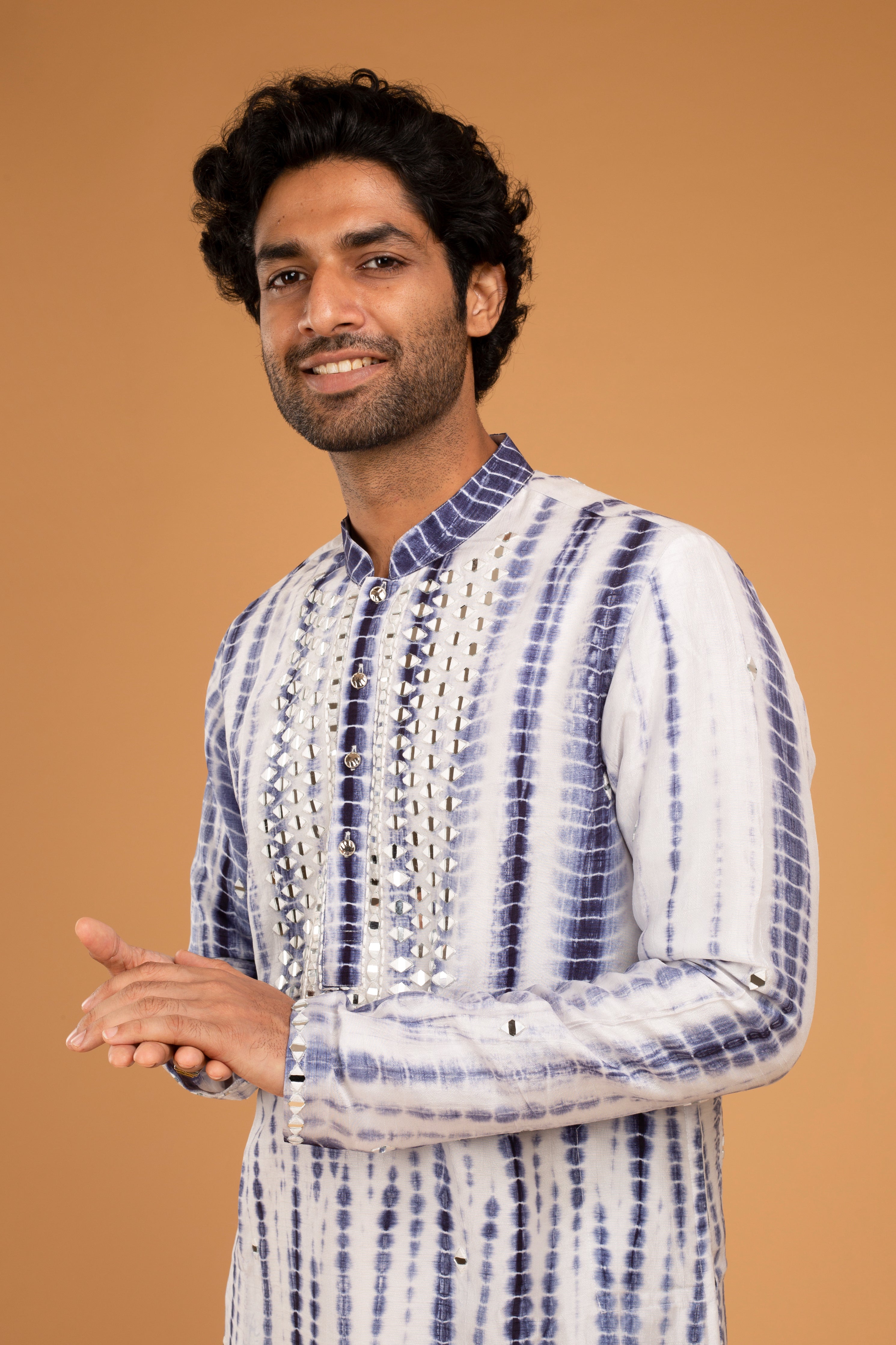 Navy Blue Mirror Work Kurta Set