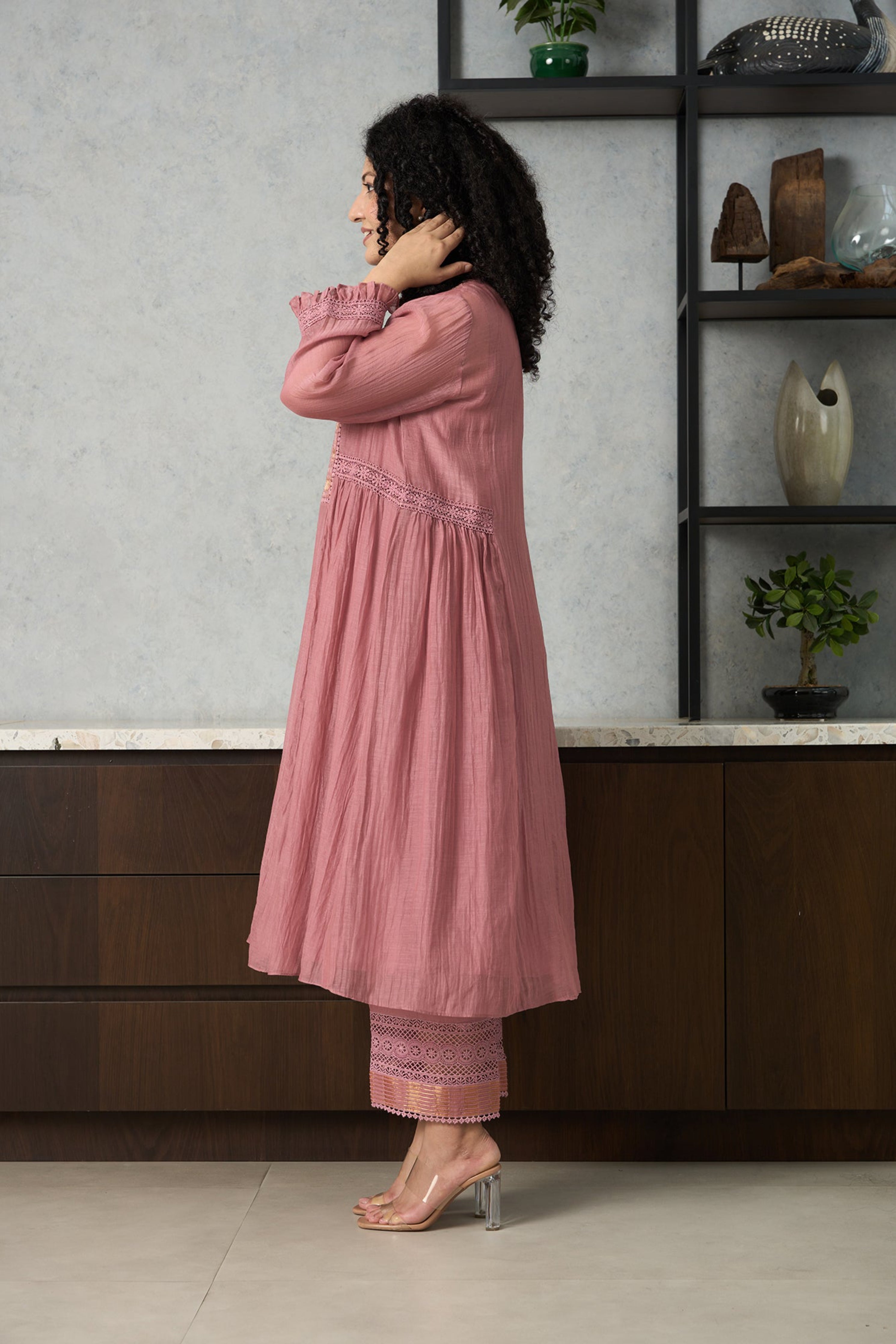 Dusky Pink Chanderi Kurta Set
