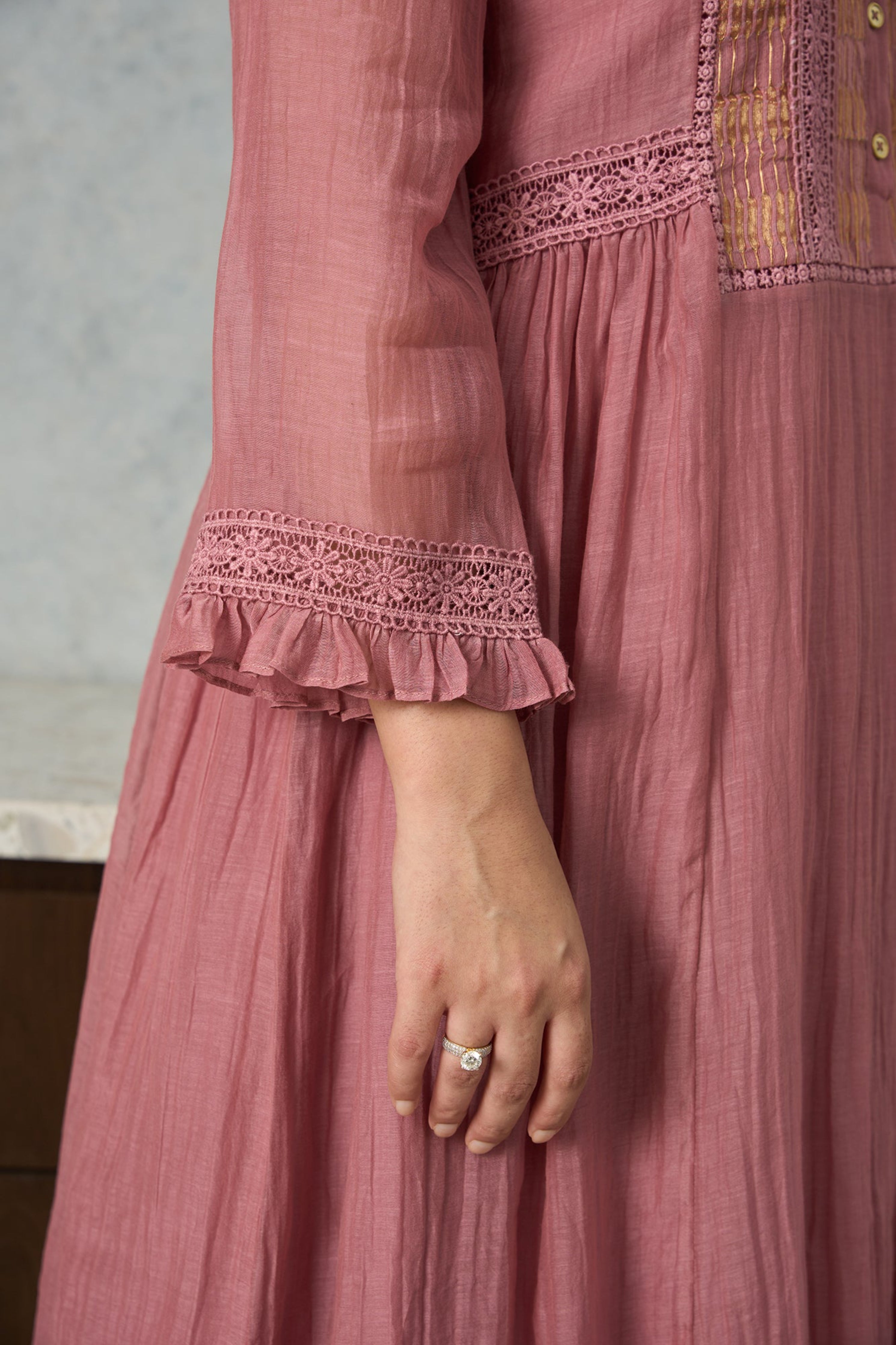 Dusky Pink Chanderi Kurta Set