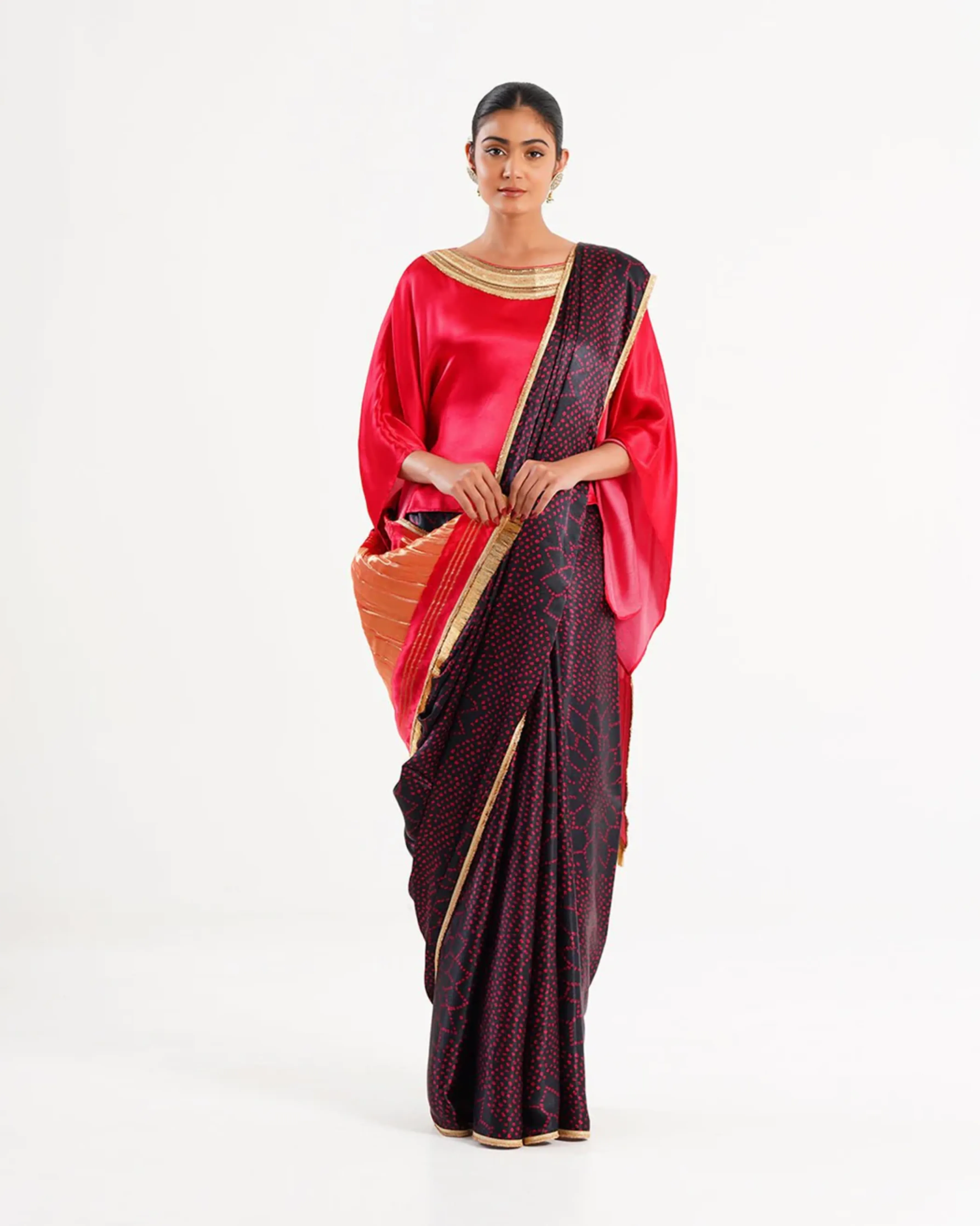 Saree Bandhej Mixology Red Black Gold