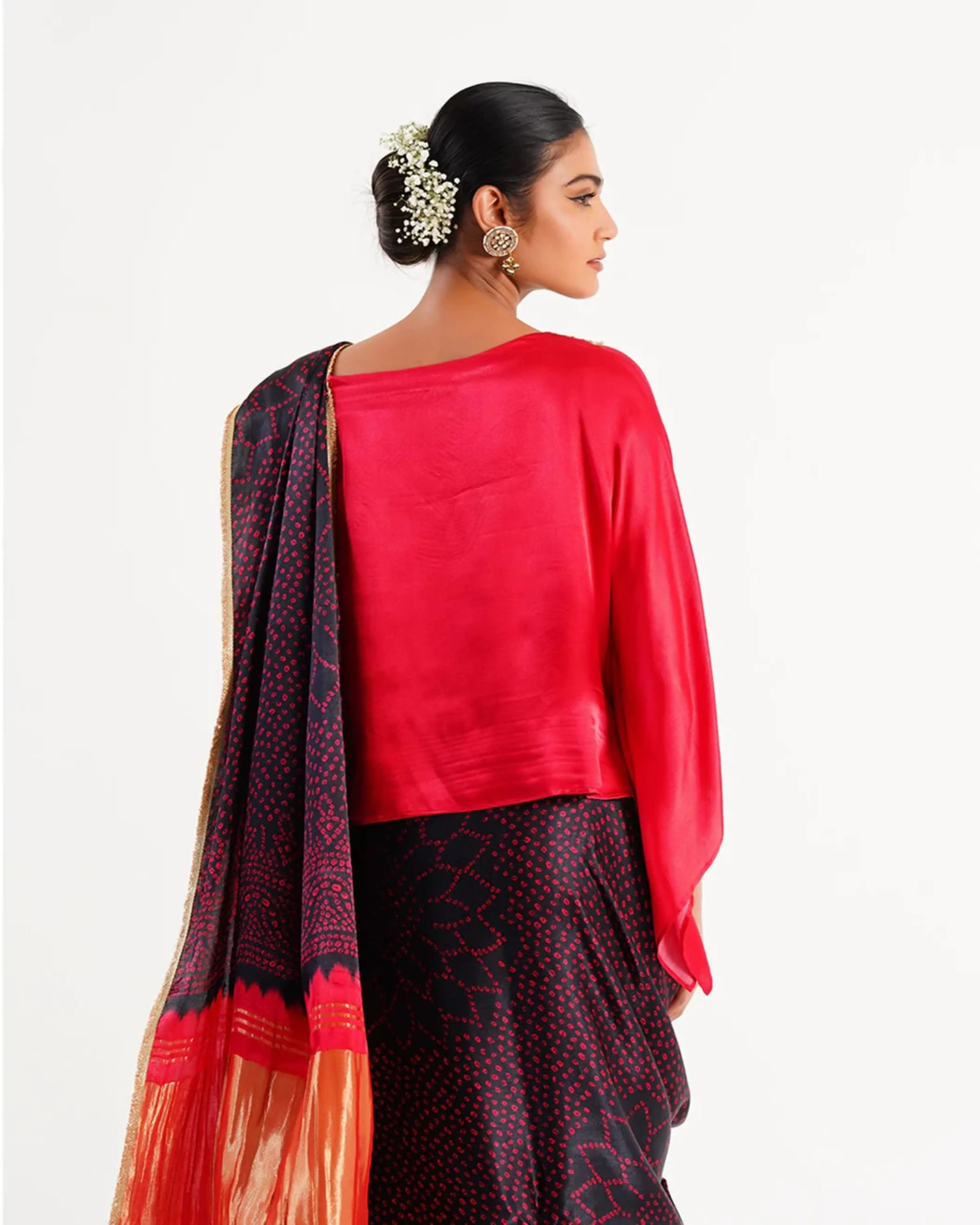 Saree Bandhej Mixology Red Black Gold