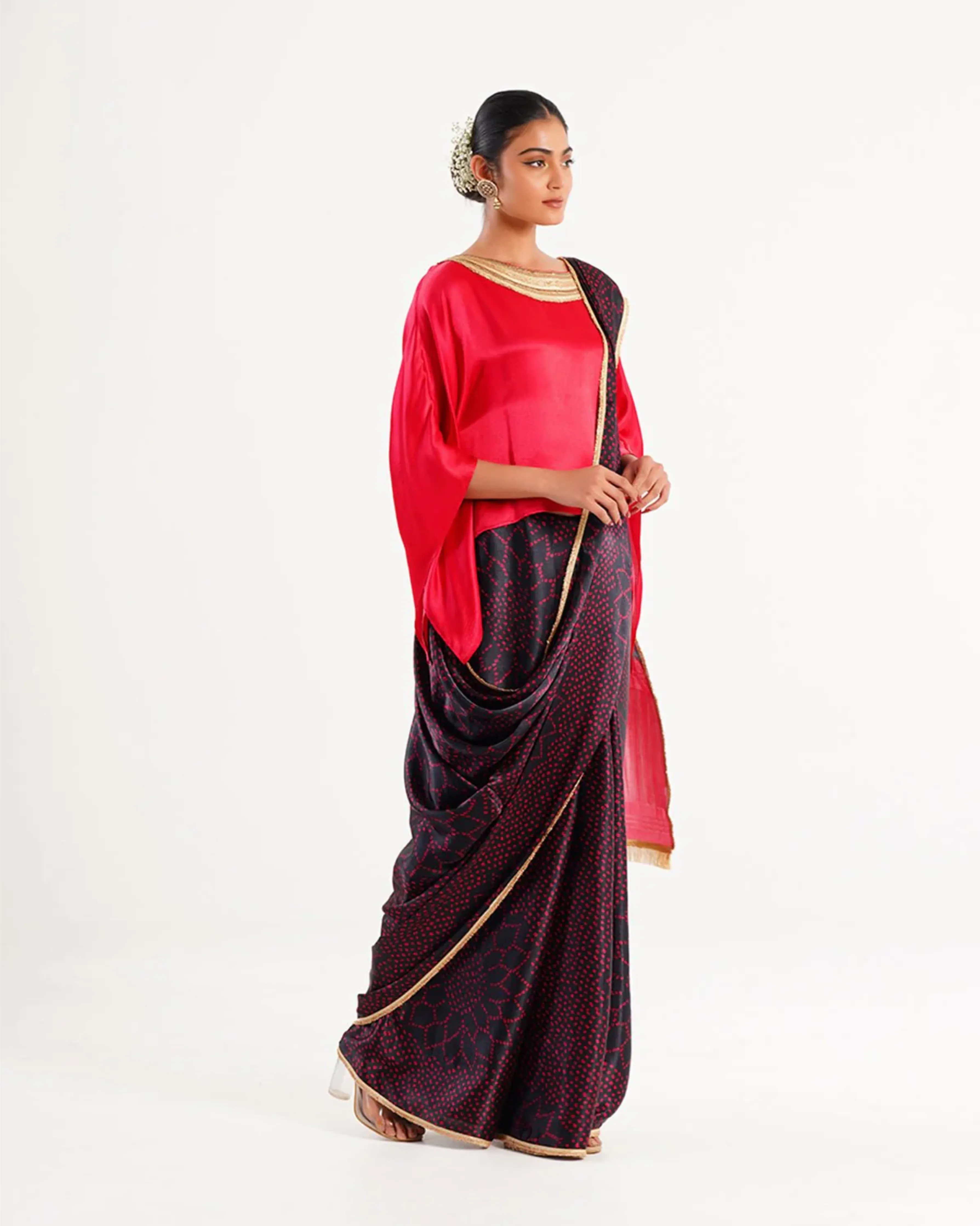 Saree Bandhej Mixology Red Black Gold
