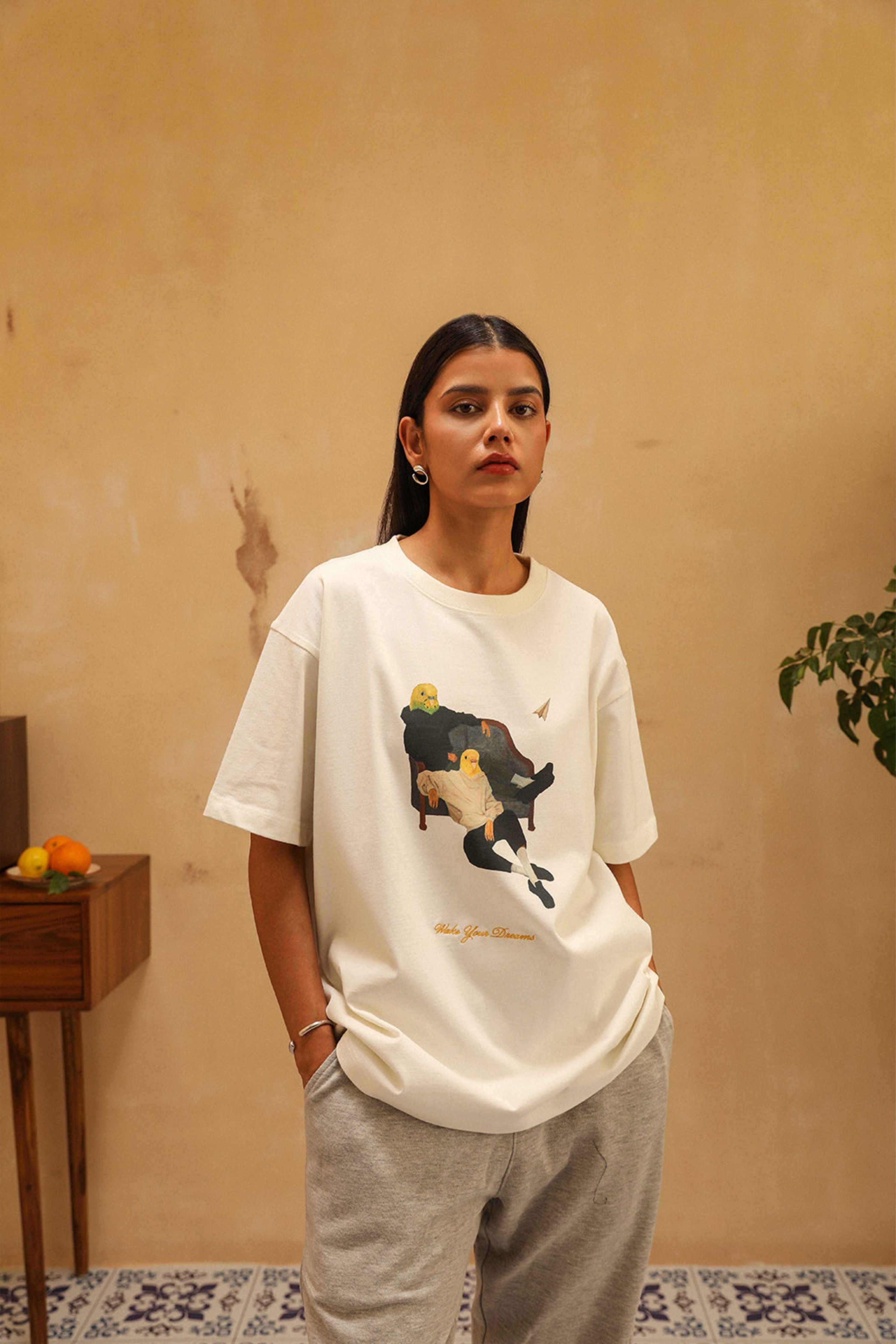 Wake Your Dreams Birdbrained Half Sleeve T-Shirt, Archive White, Small