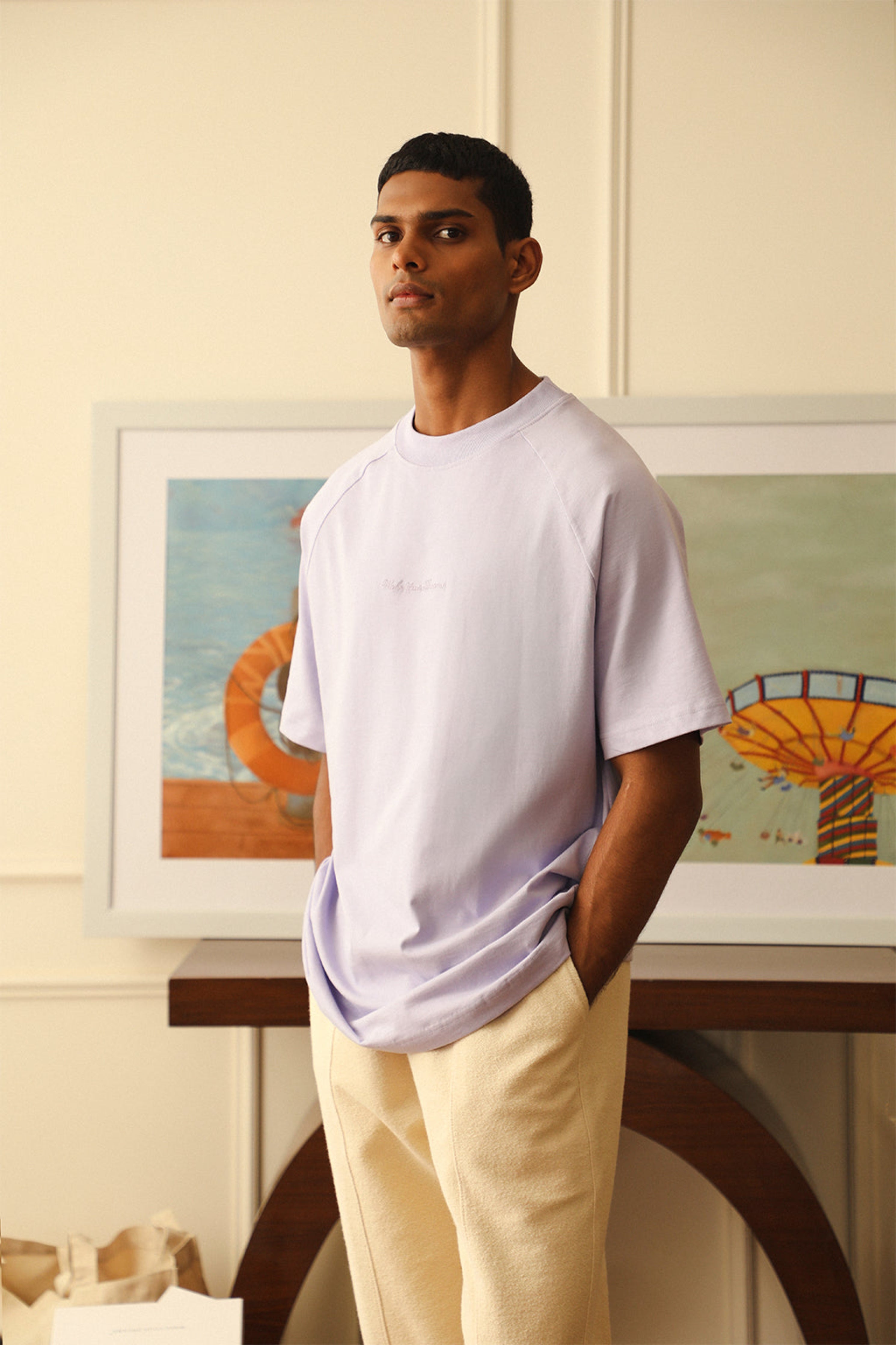 MOCK NECK LAVENDER T -SHIRT