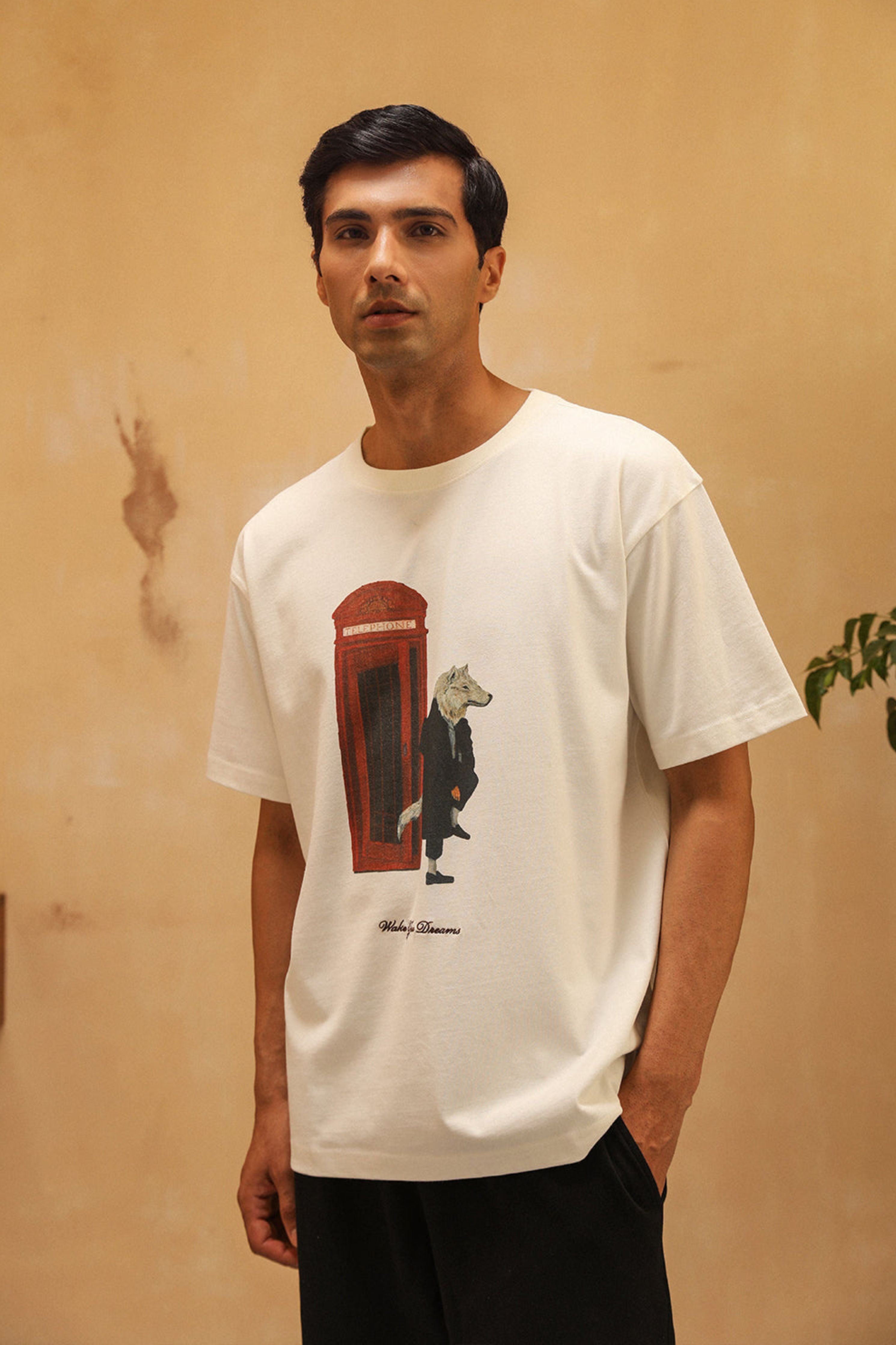 Wake Your Dreams Wolves and Woofs Half Sleeve T-Shirt, Archive White, Small