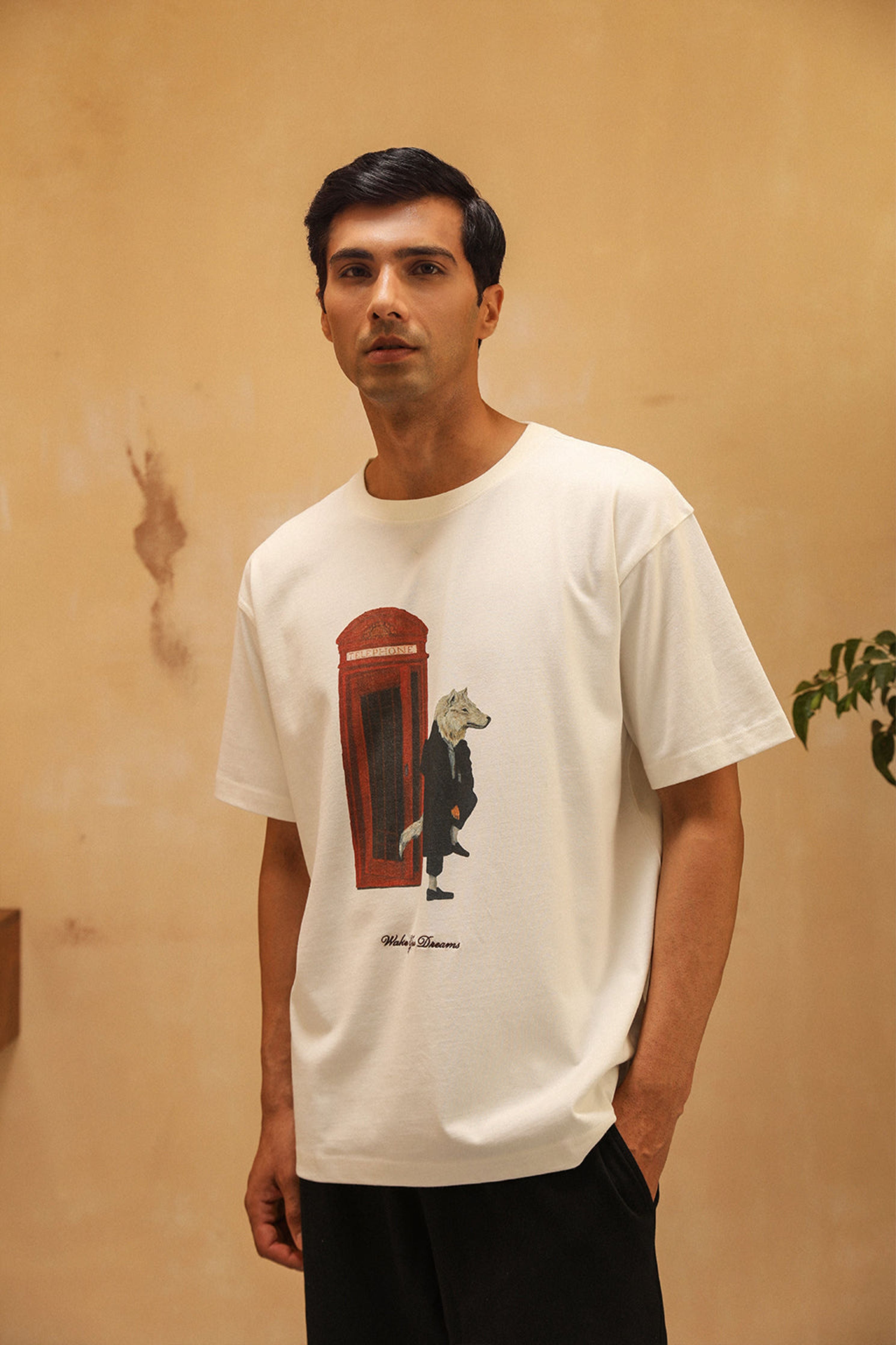 Wake Your Dreams Wolves and Woofs Half Sleeve T-Shirt, Archive White, Small