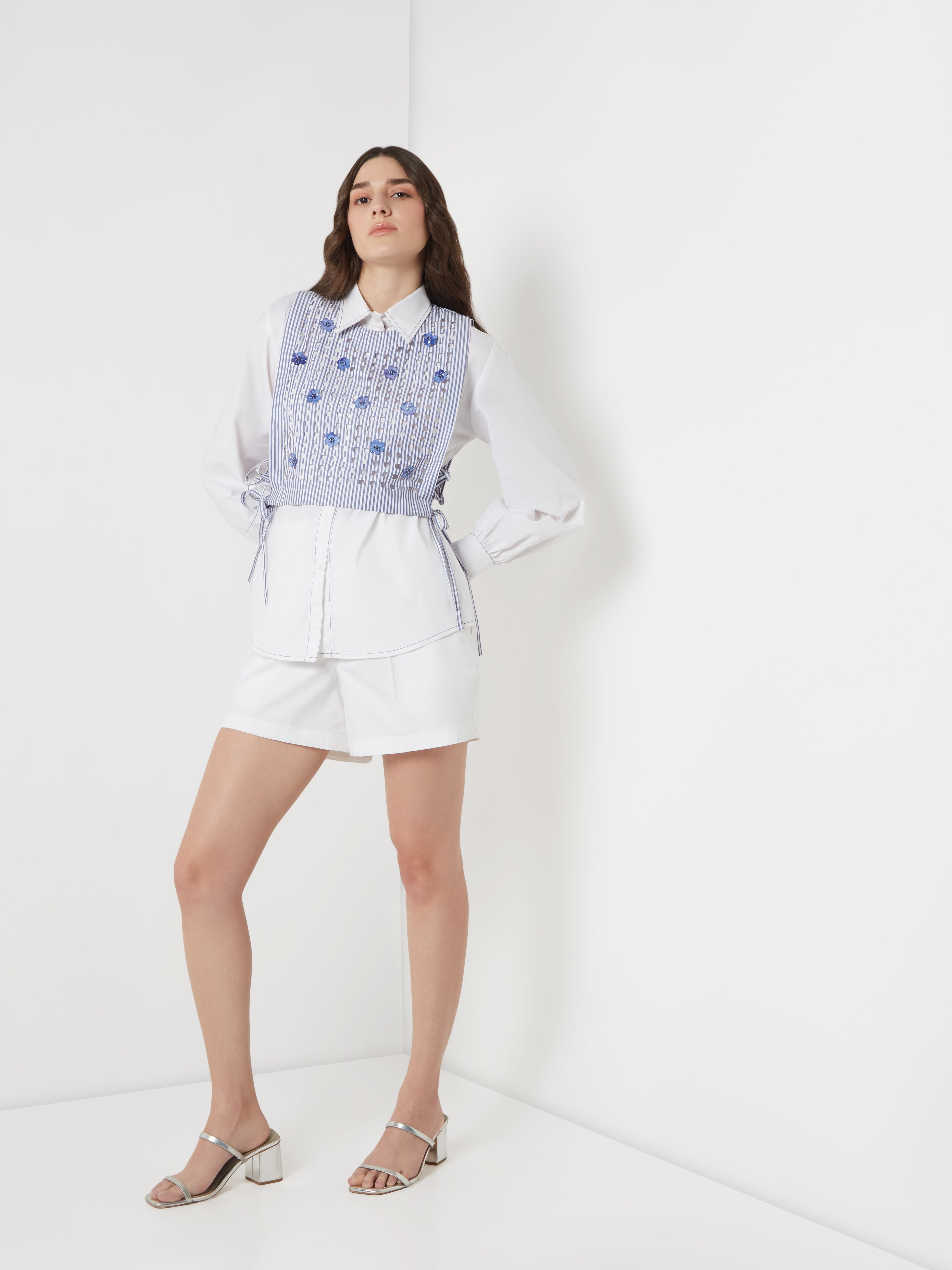 White Embellished Bib Shirt