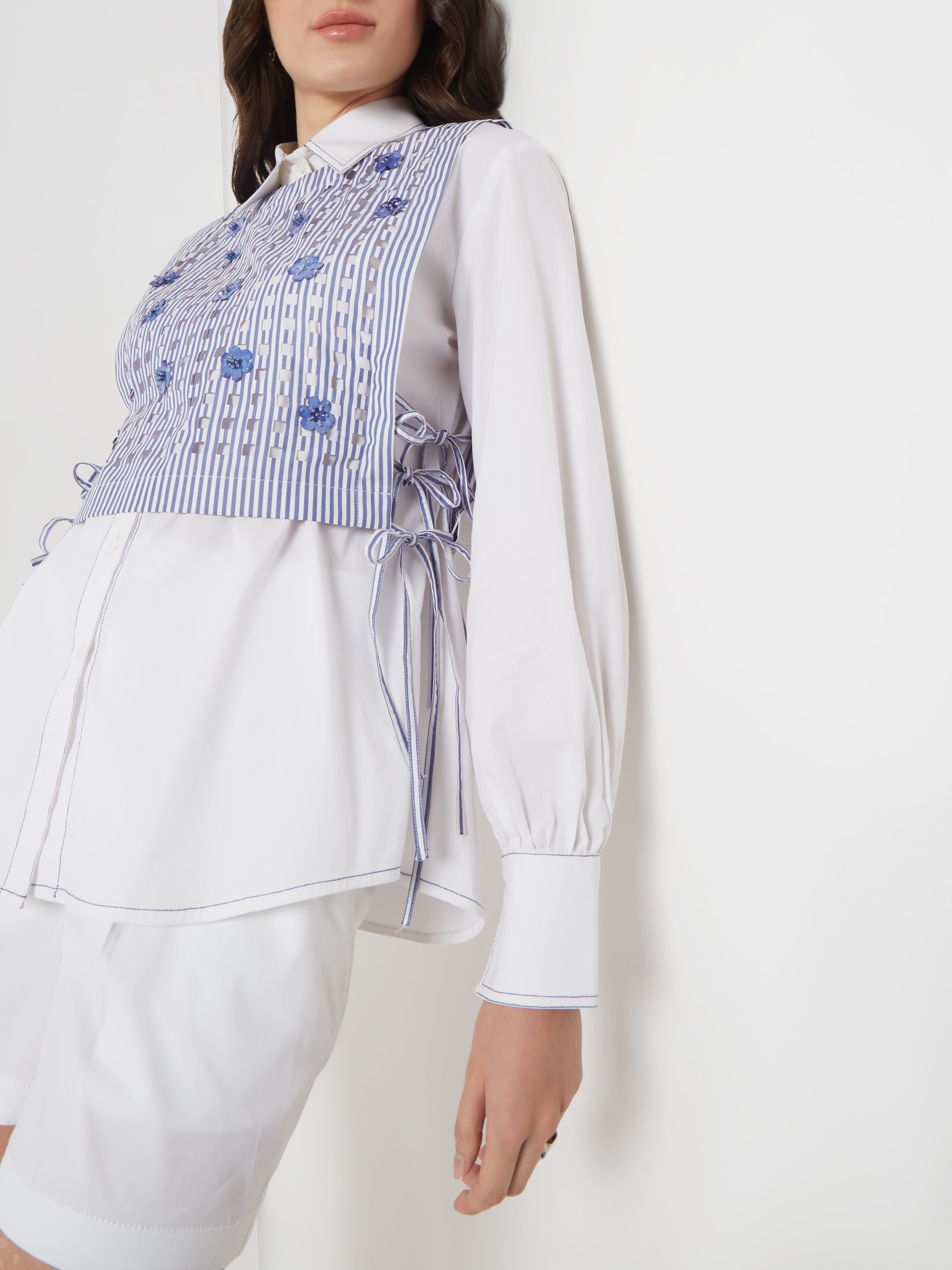 White Embellished Bib Shirt