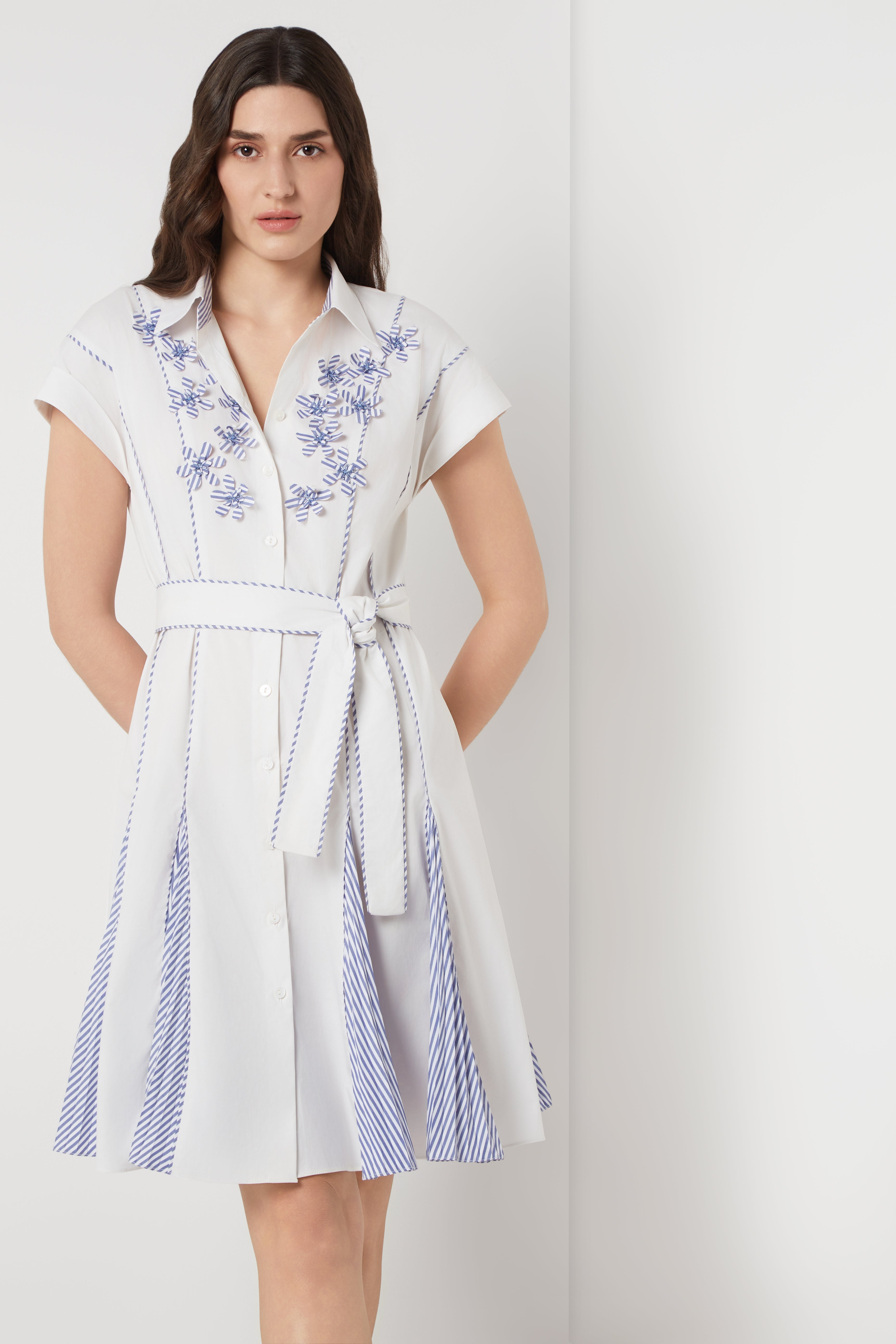 Pleated Bloom Shirt Dress