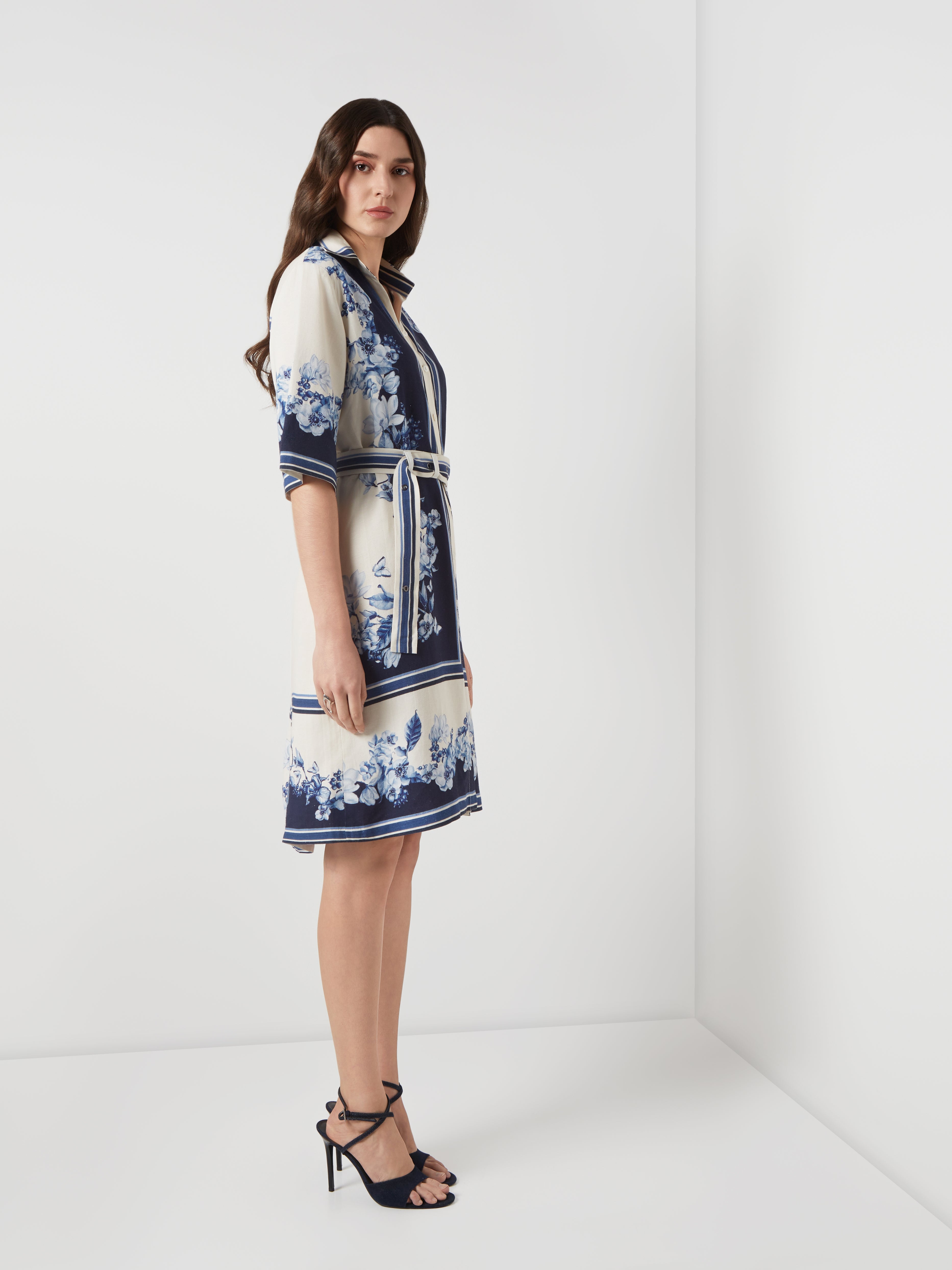 Blue Creame Blocked Shirt Dress
