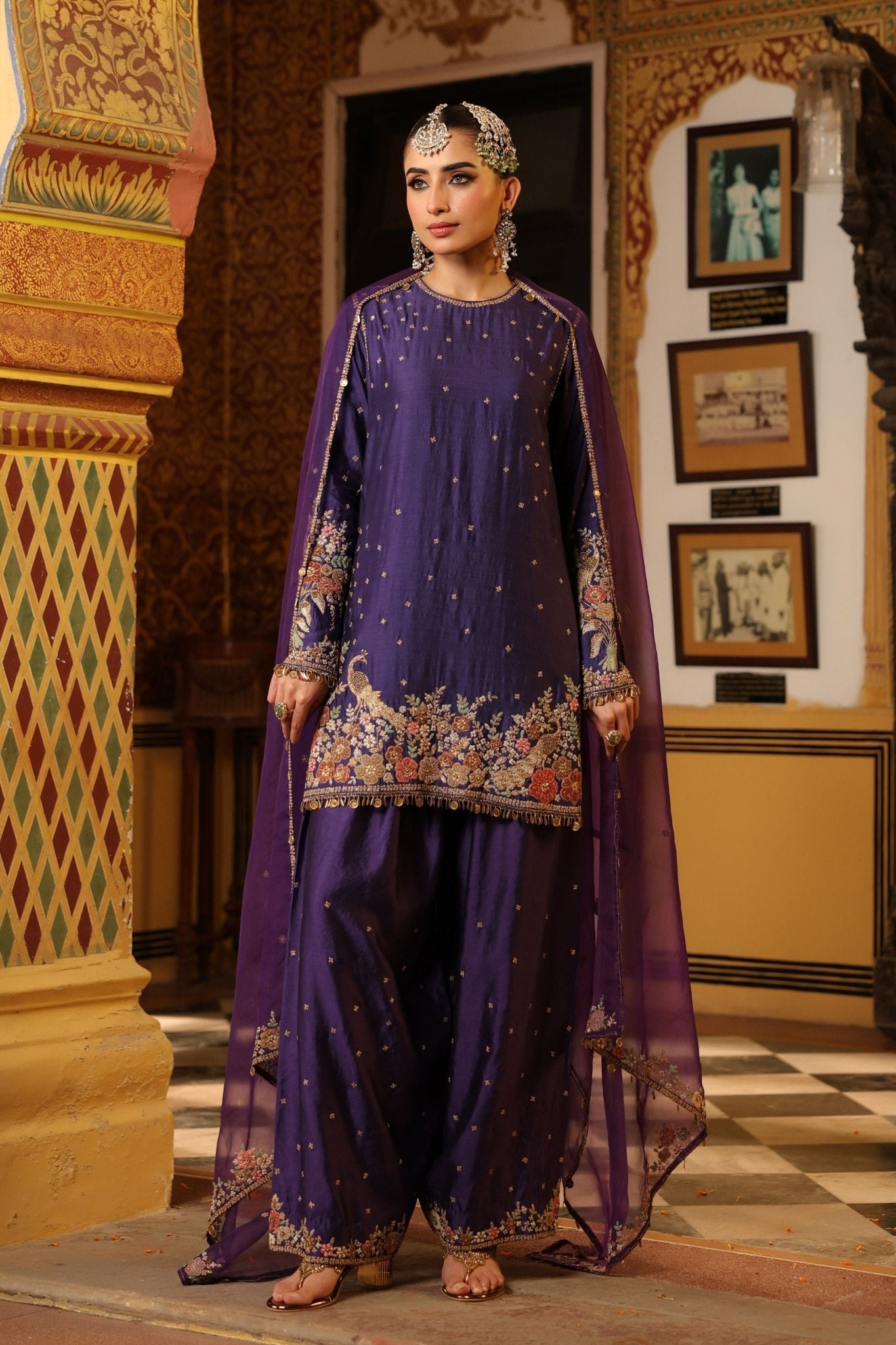 Ahista Purple Mayur Applique Short Kurta Set