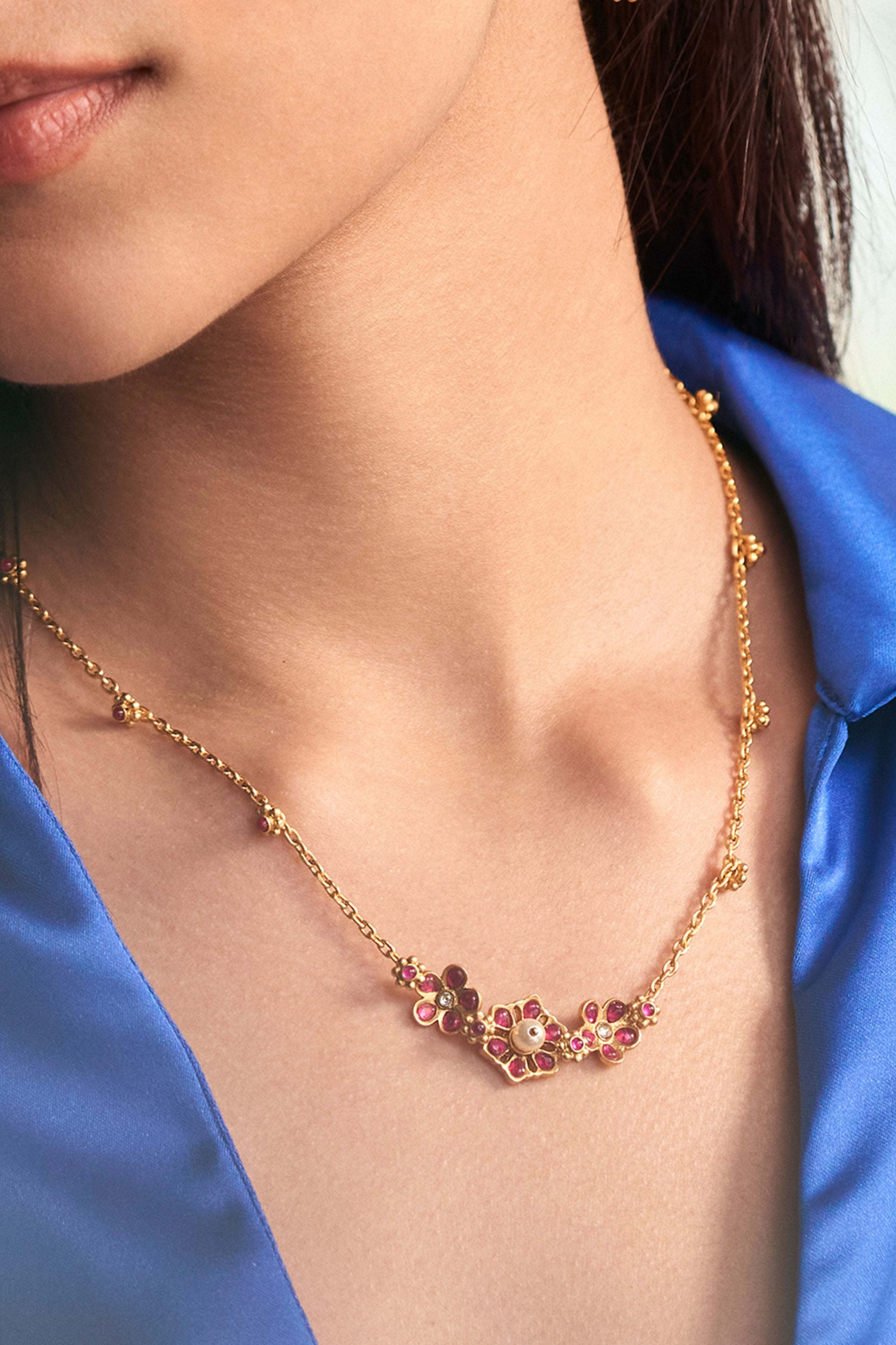Gulmohar Floral Cluster Necklace