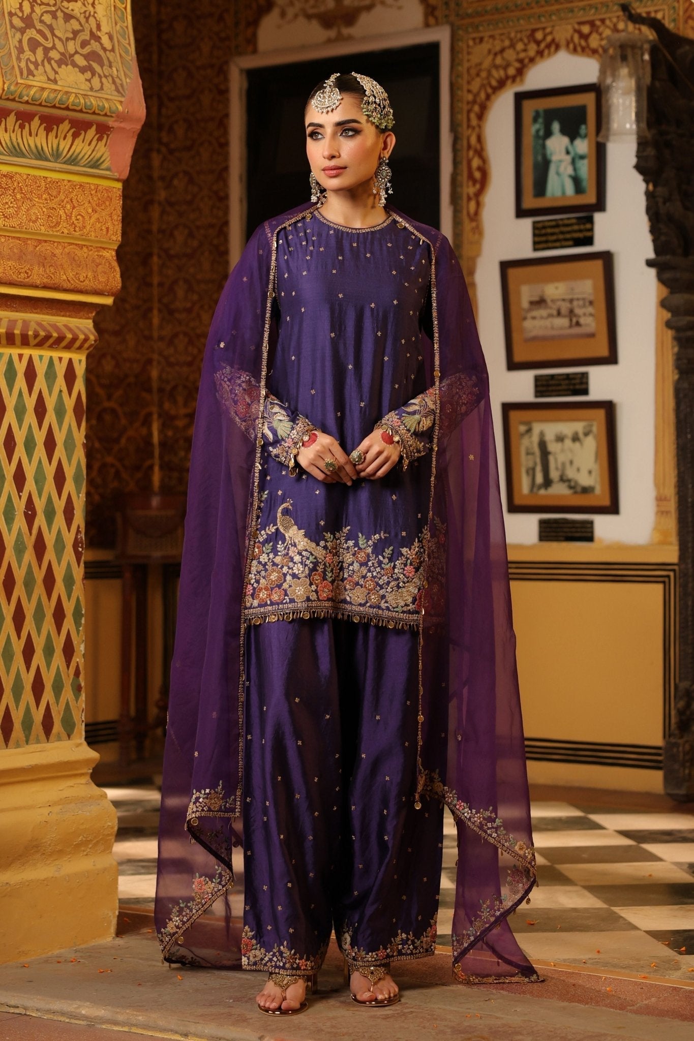 Ahista Purple Mayur Applique Short Kurta Set
