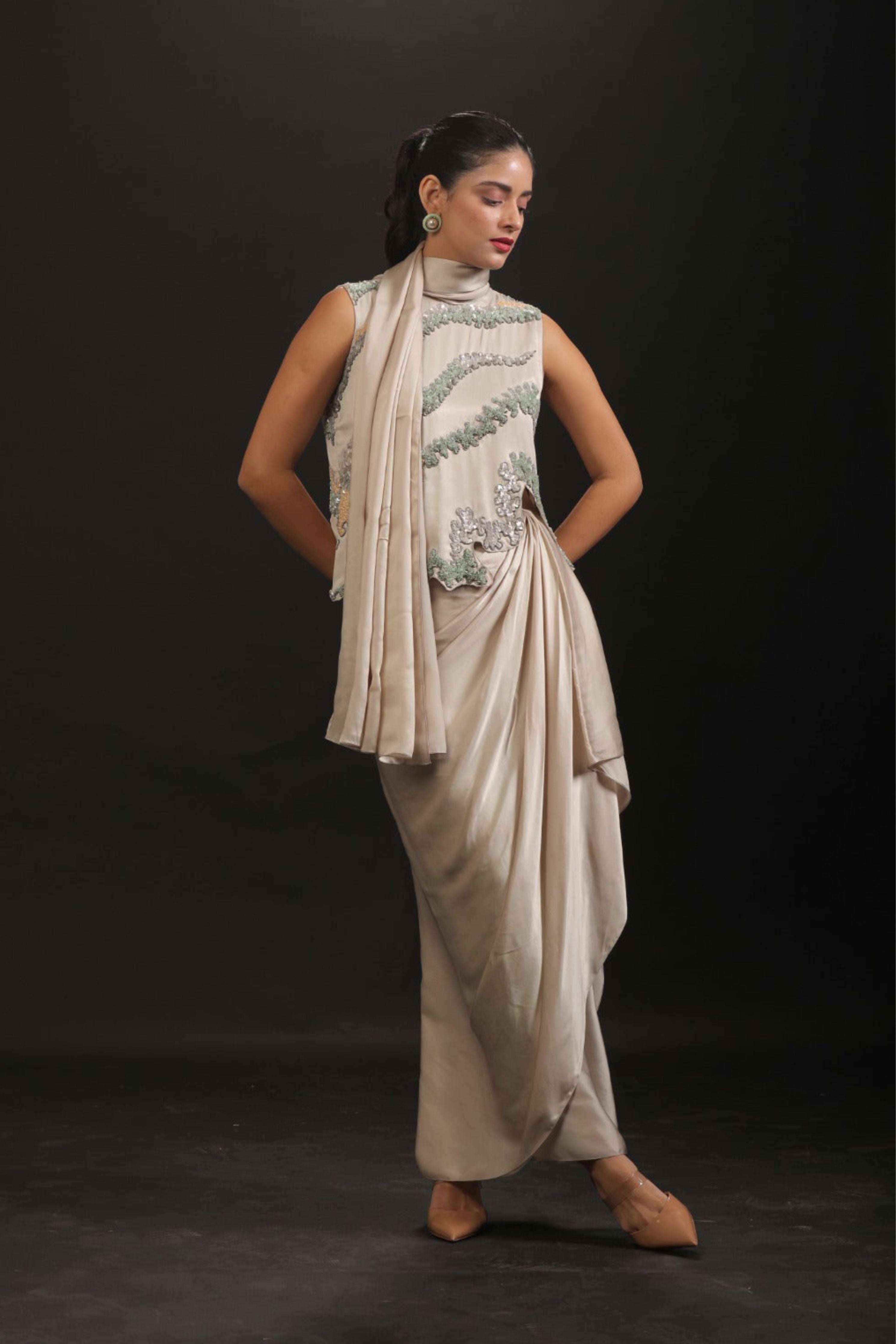 Pearl Cascade Saree Set