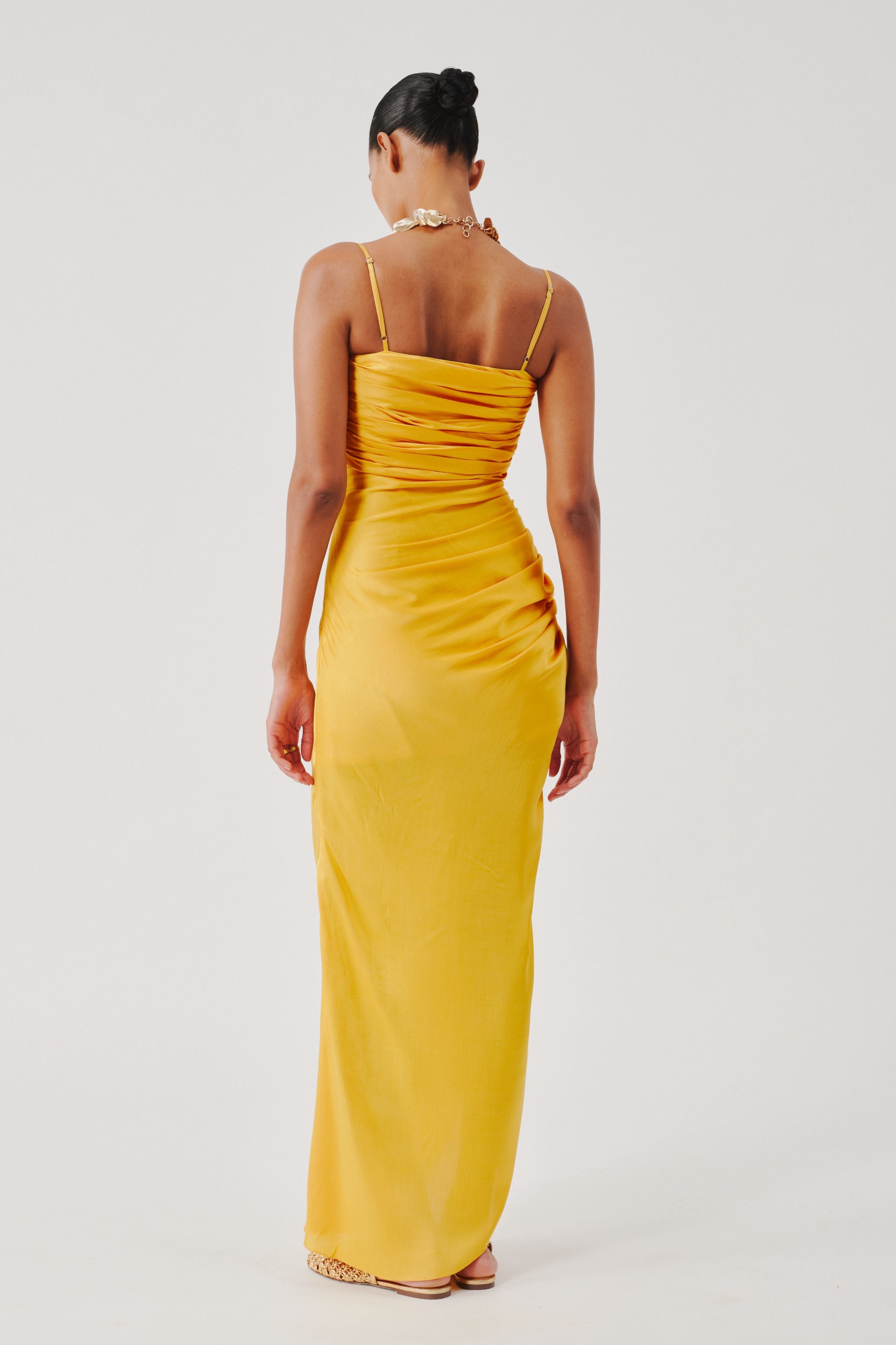 Sunny Yellow Spaghetti Drape Dress