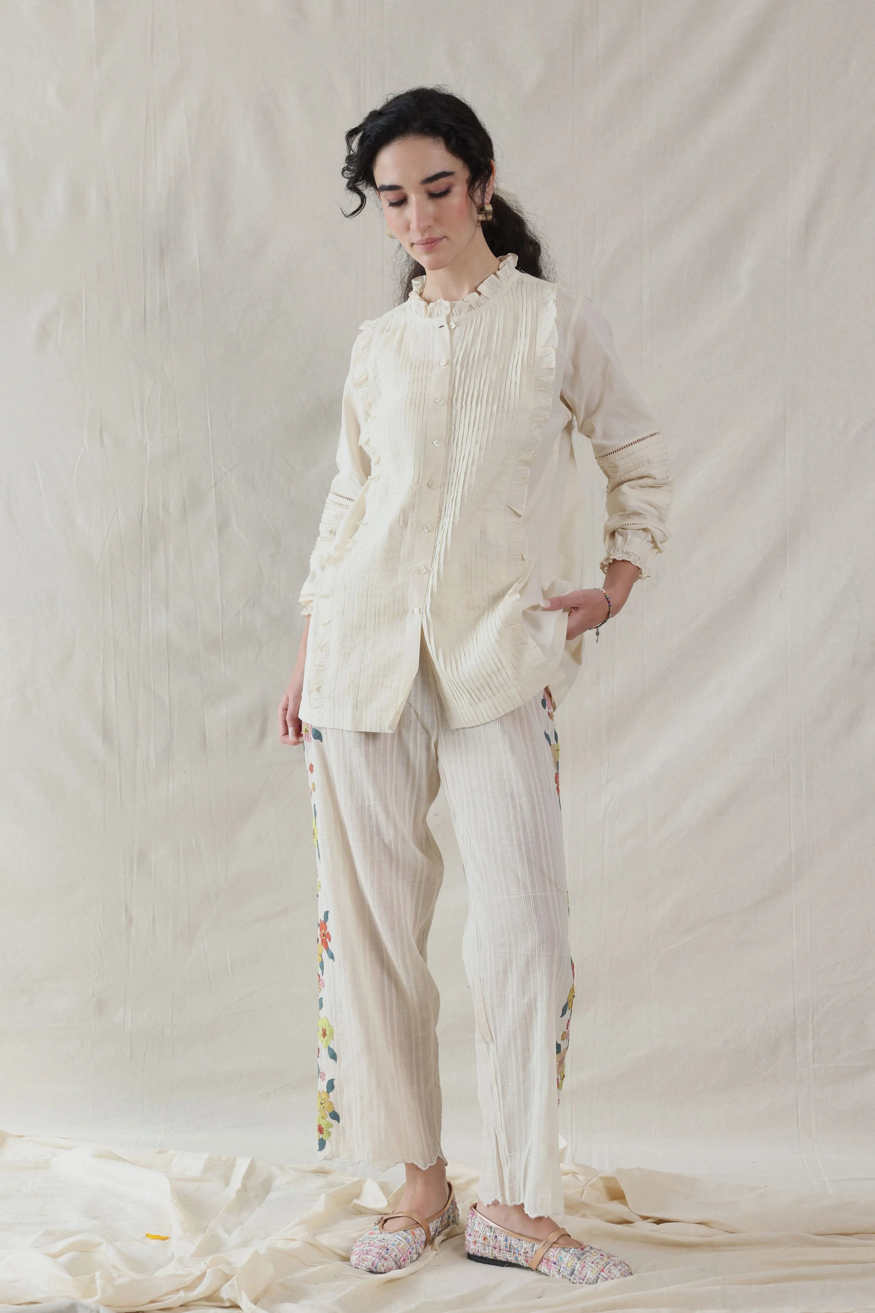 Off White Hand Woven Cotton Silk Bottom